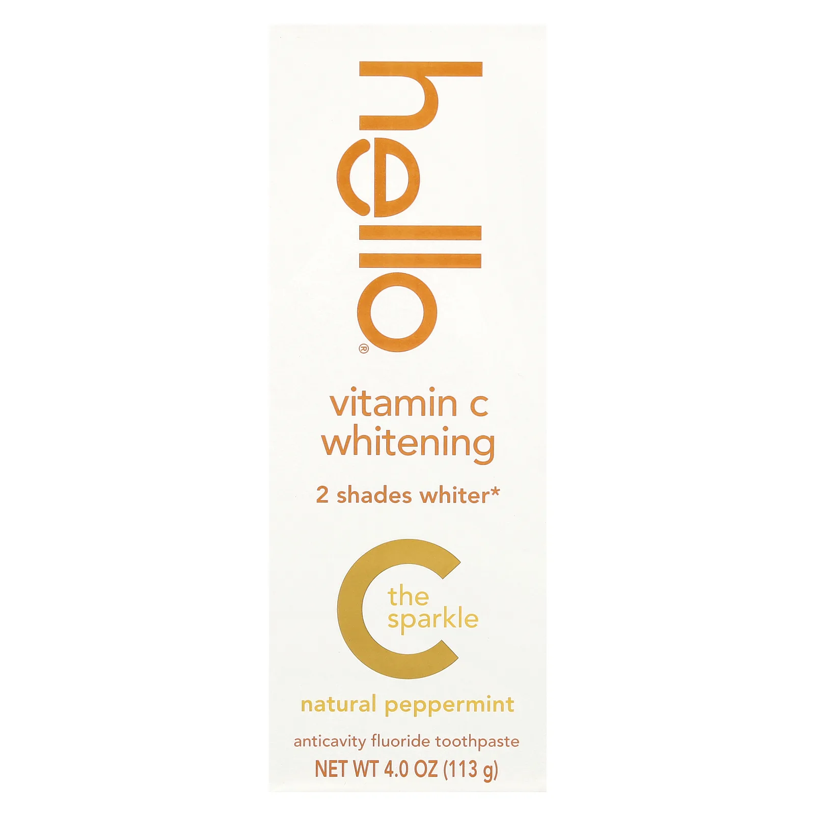 Hello, Отбеливающий витамин C, зубная паста с фтором против кариеса, натуральная перечная мята, 113 г (4 унции)