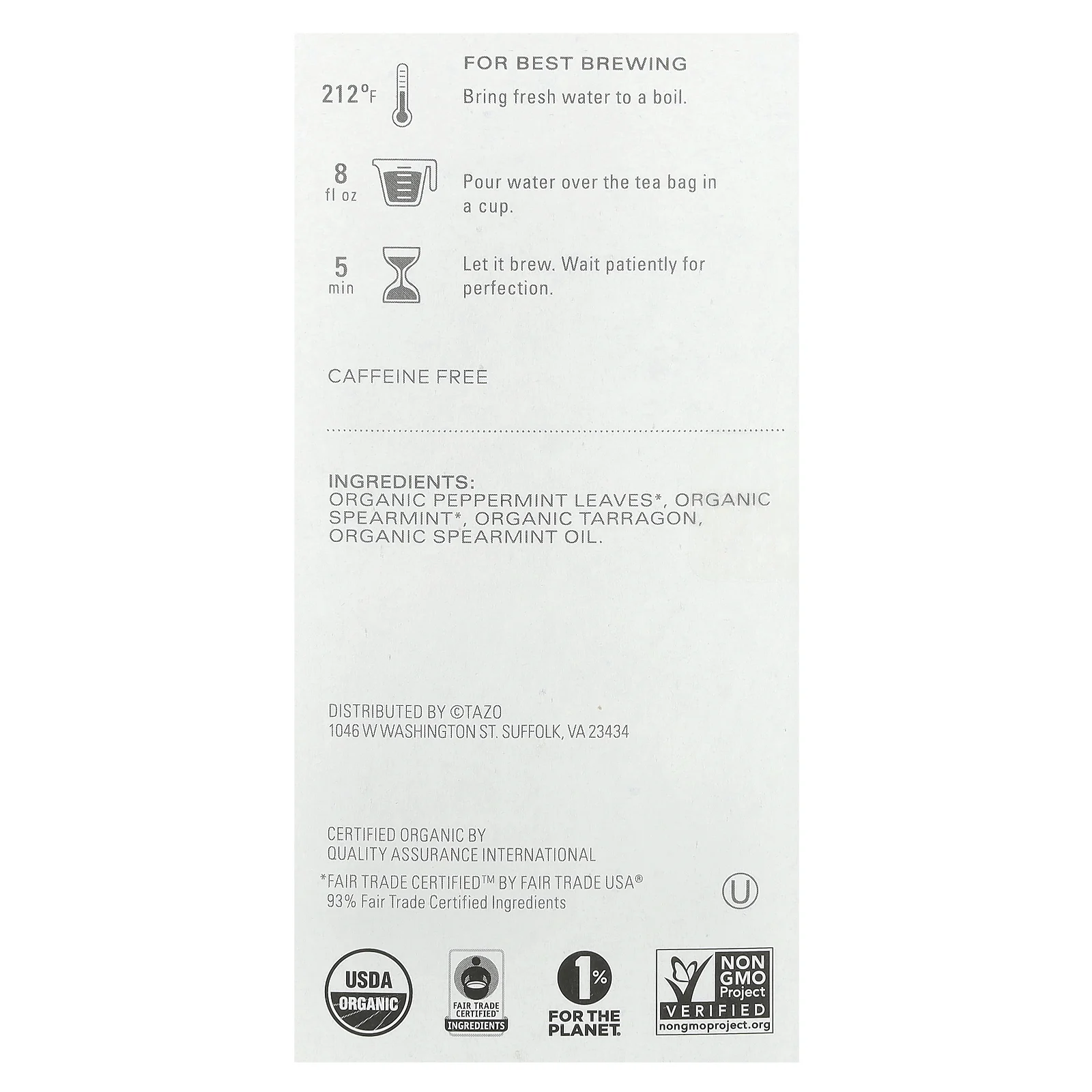 Tazo Teas, Regenerative, травяной чай, органическая освежающая мята, без кофеина, 16 чайных пакетиков, 19 г (0,67 унции)