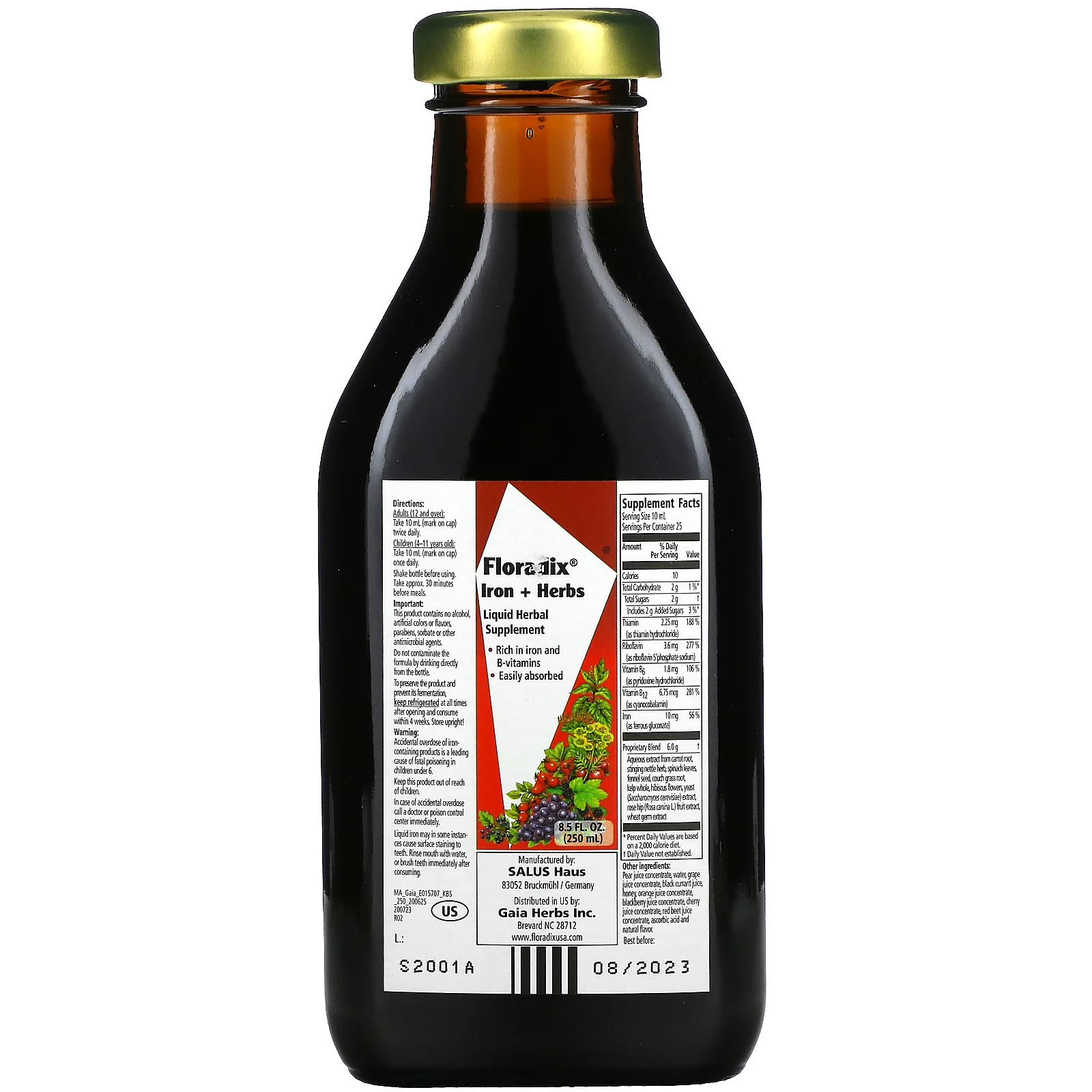 Floradix, железо и травы, жидкая растительная добавка, 250 мл (8,5 жидк. Унции)