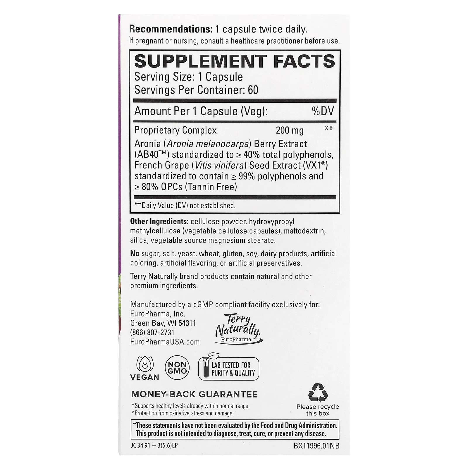 Terry Naturally, Комплекс ягод аронии, 60 капсул