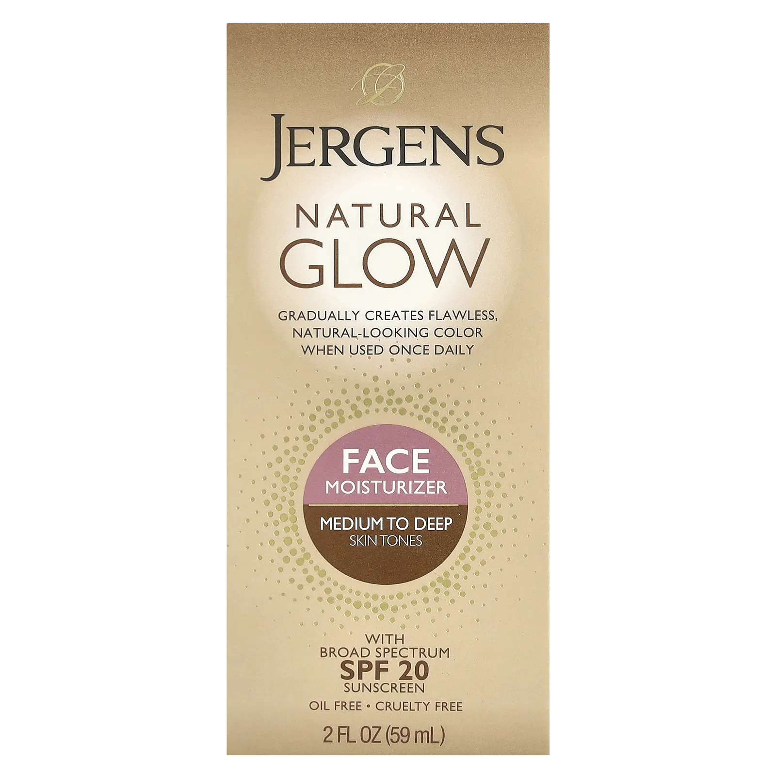Jergens, Natural Glow, увлажняющее средство для лица, SPF 20, от средних до темных оттенков кожи, 59 мл (2 жидк. унции)