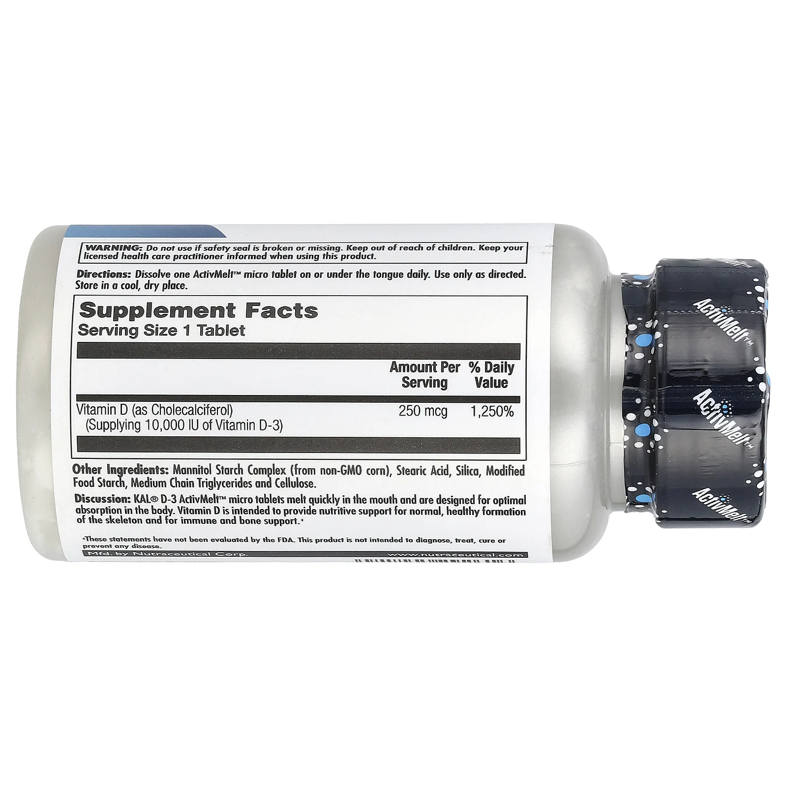 KAL, Ultra D-3, витамин D3, с нейтральным вкусом, 250 мкг (10 000 МЕ), 90 мини-таблеток