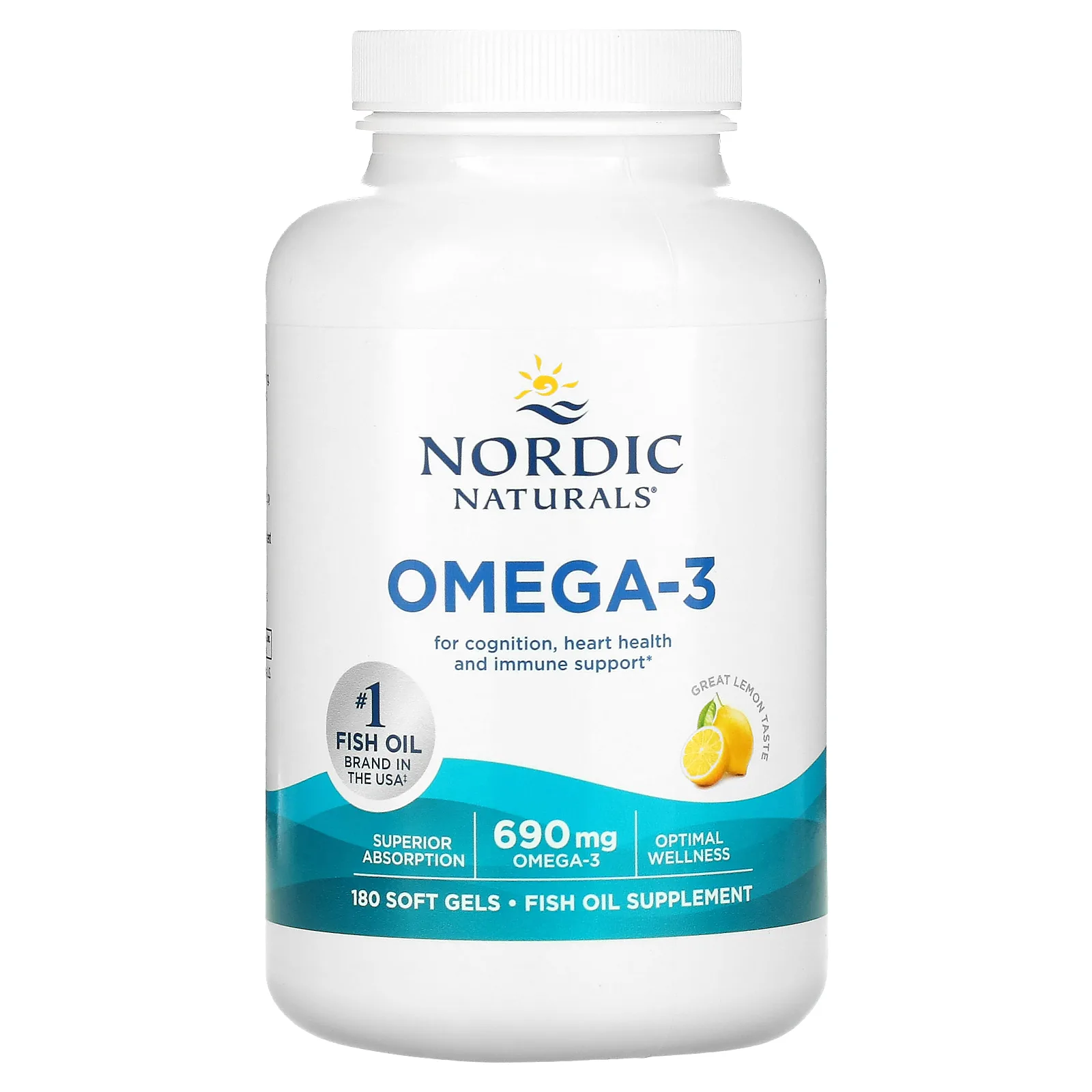 Nordic Naturals, омега-3, со вкусом лимона, 690 мг, 180 капсул (345 мг в 1 капсуле)