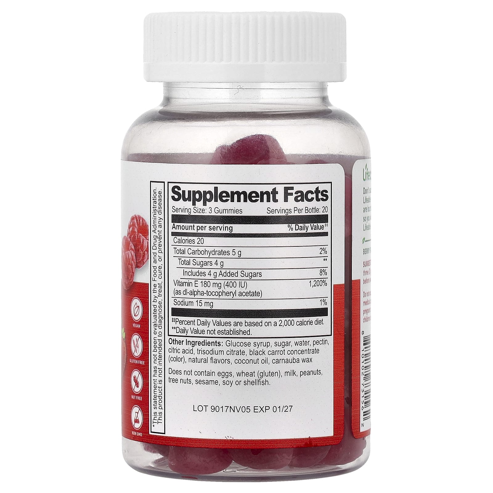 Lifeable, жевательный витамин E, с ягодным вкусом, 60 жевательных таблеток (60 мг в 1 таблетке)