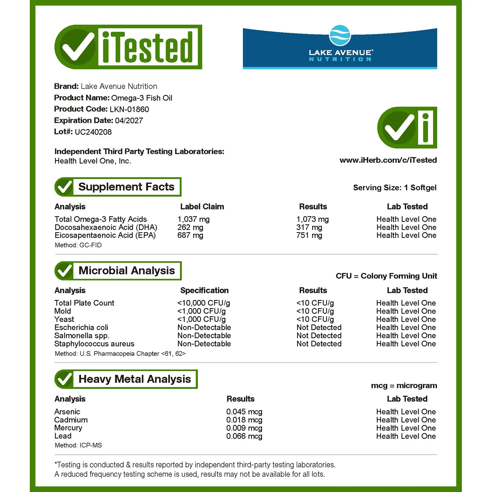 Lake Avenue Nutrition, рыбий жир с омега-3, 1250 мг, 120 капсул из рыбьего желатина