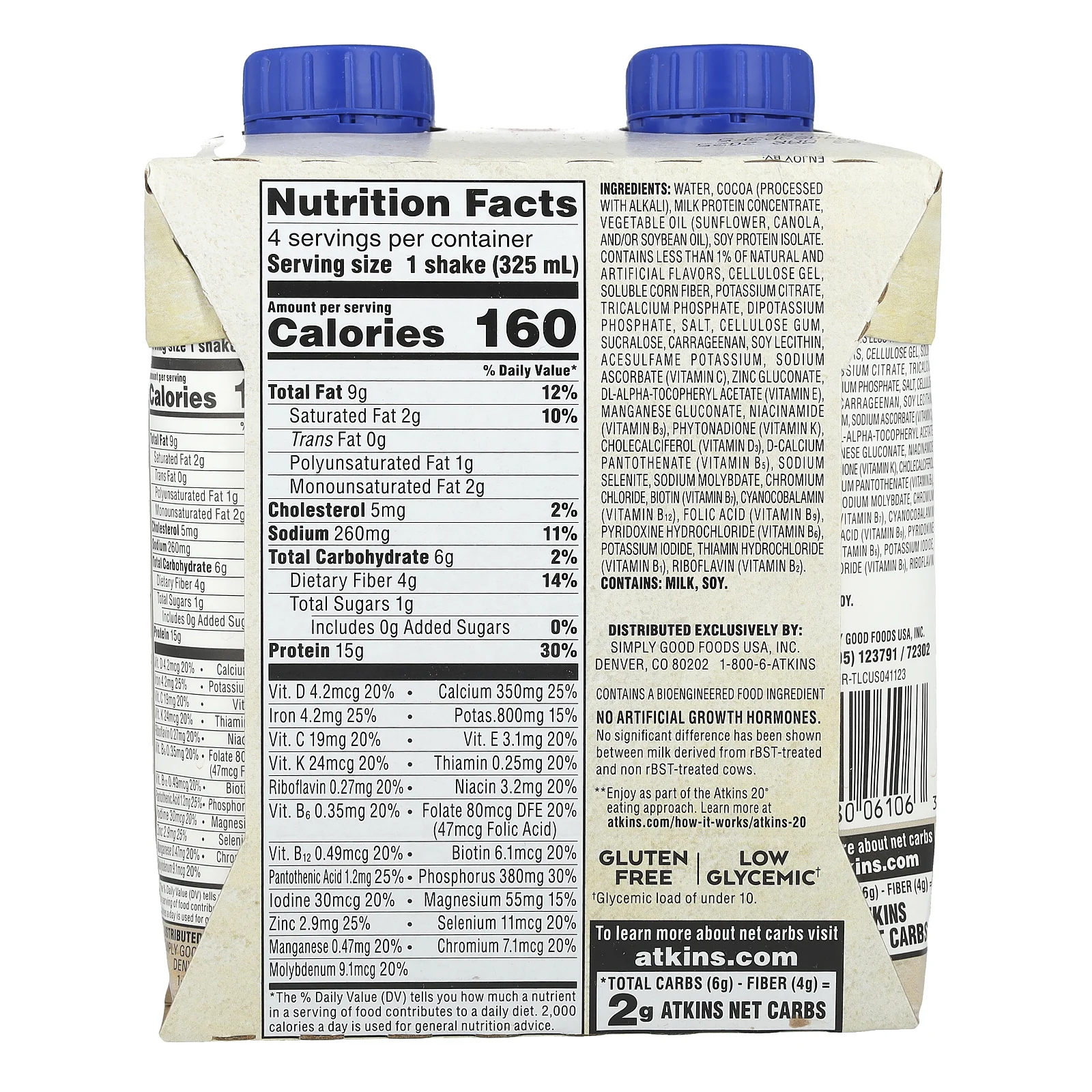 Atkins, Насыщенный протеином коктейль, королевский темный шоколад, 4 коктейля, 325 мл (11 жидк. Унций)