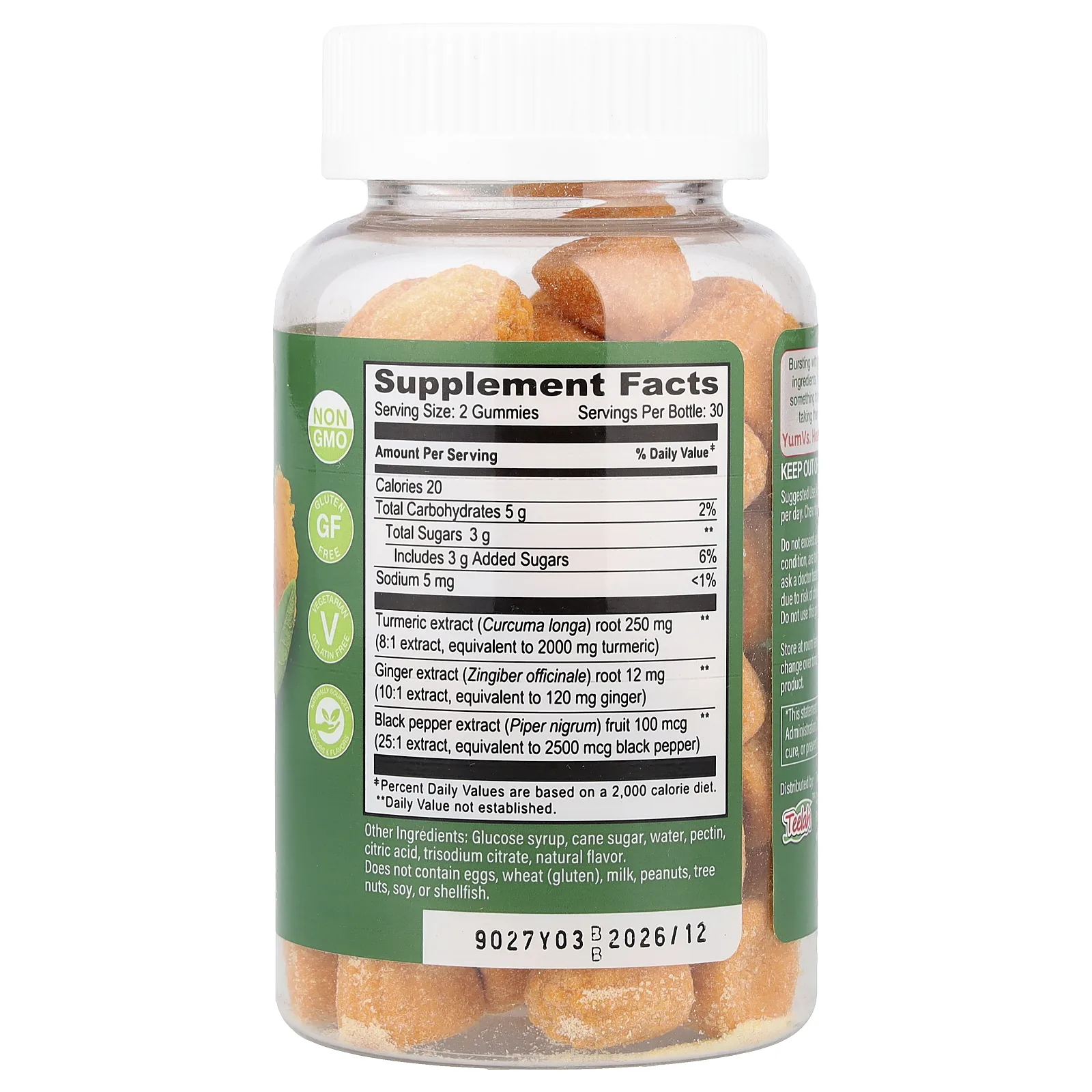 YumVs, куркумин из куркумы, с имбирем и пиперином, со вкусом персика, 60 жевательных таблеток