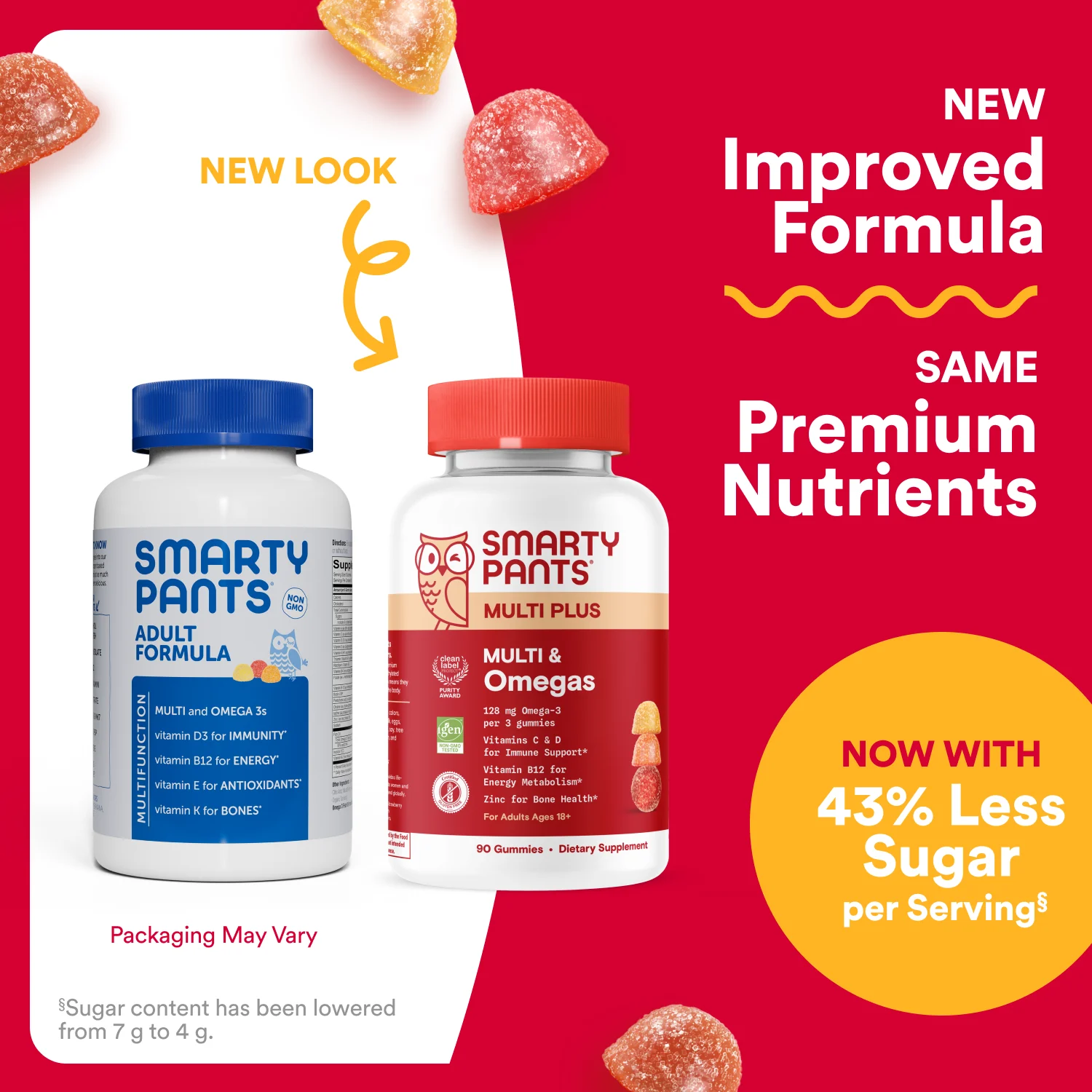 SmartyPants, Multi Plus, мультивитамины и омега, жевательные таблетки, лимон, апельсин и клубника с бананом, 90 жевательных таблеток