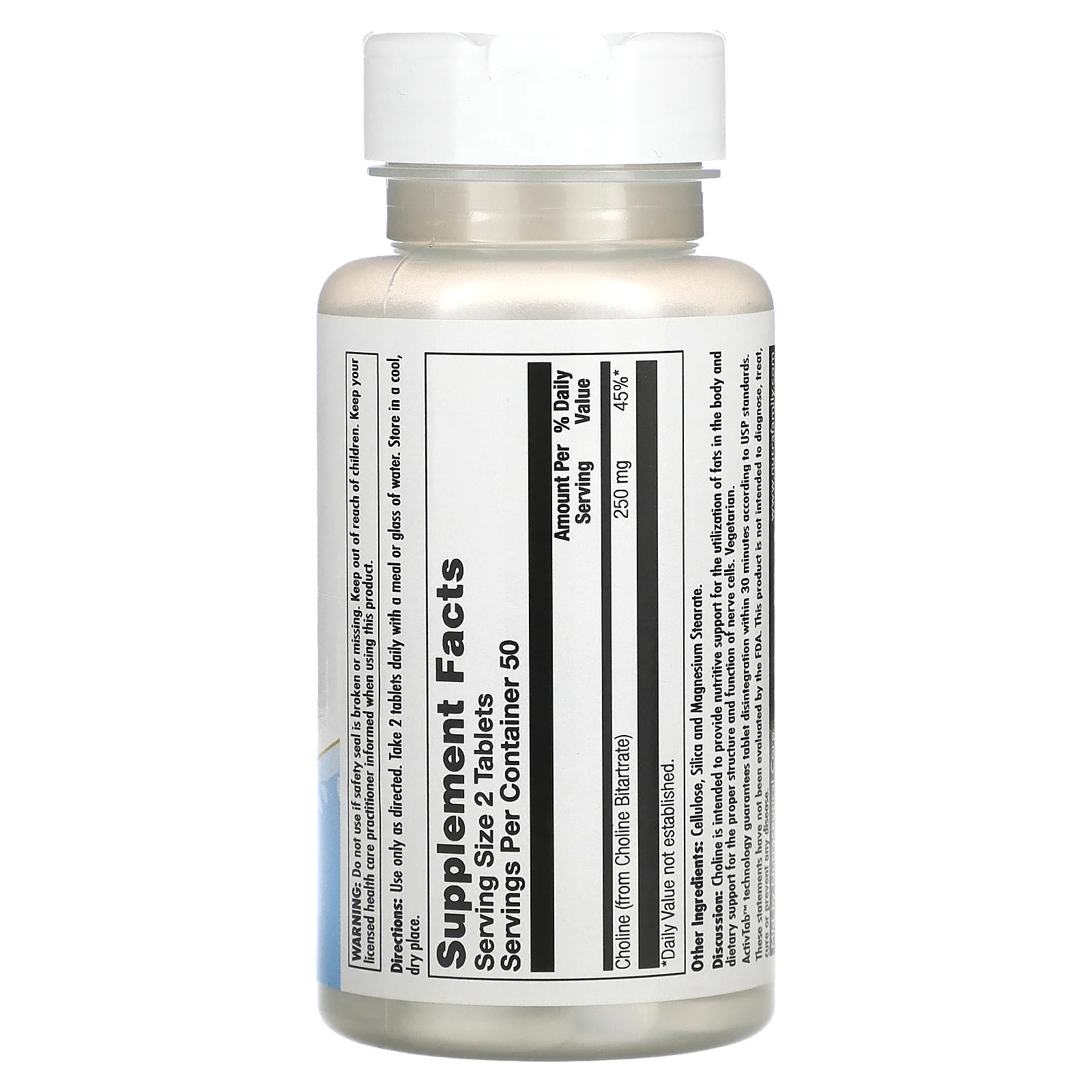 KAL, холин, 250 мг, 100 таблеток (125 мг в 1 таблетке)