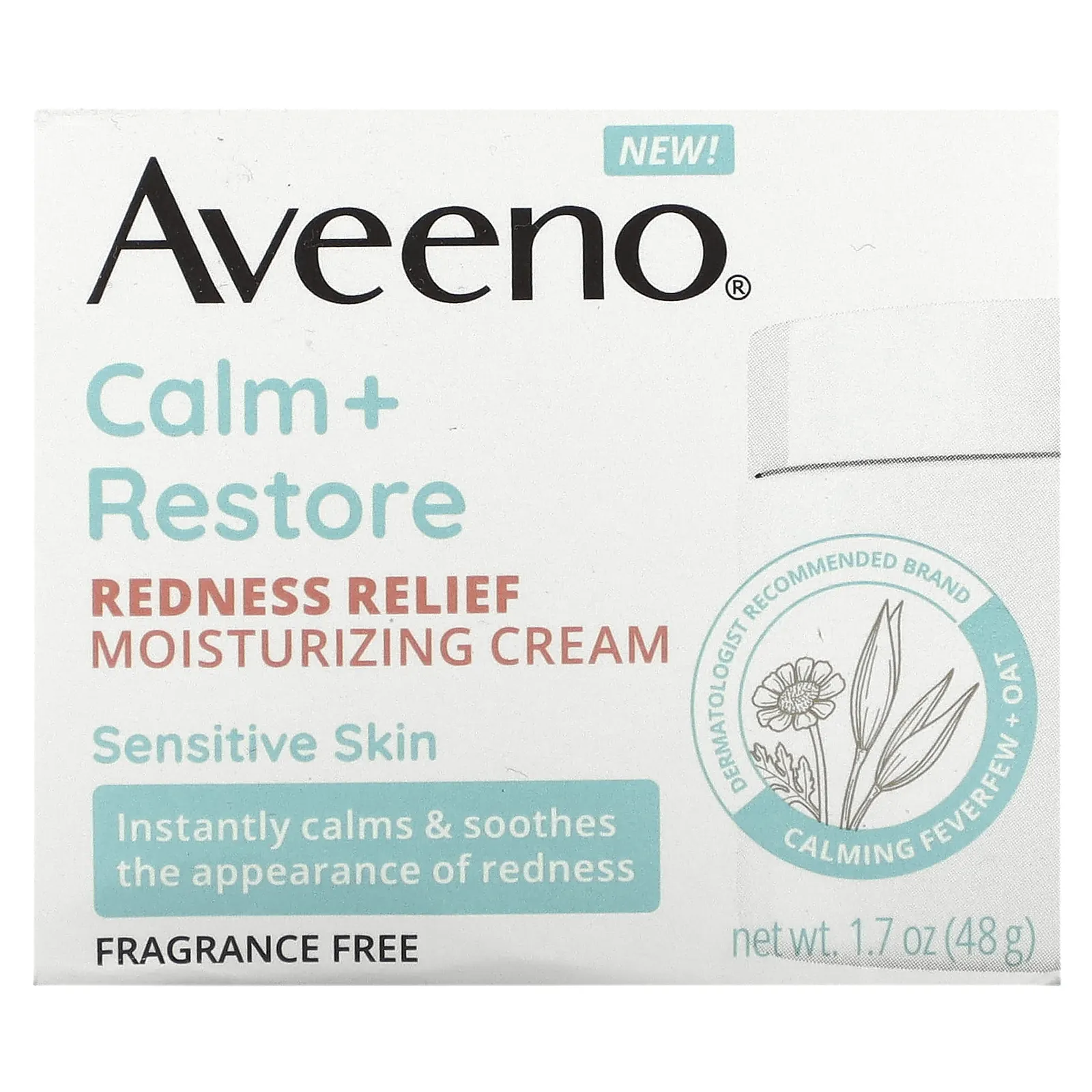 Aveeno, Calm + Restore, увлажняющий крем для снятия покраснений, для чувствительной кожи, без отдушек, 48 г (1,7 унции)