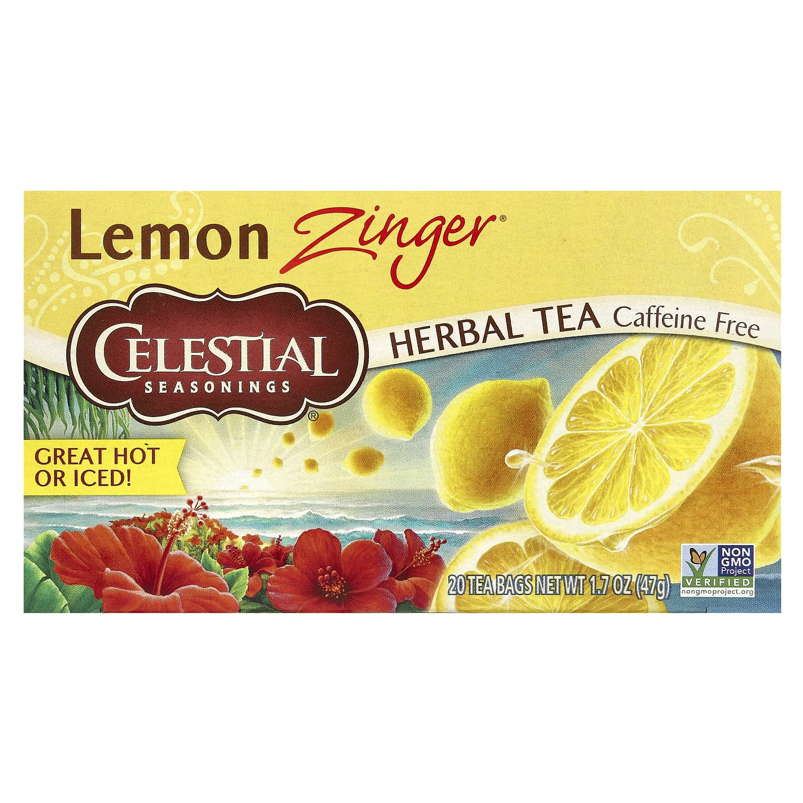 Celestial Seasonings, травяной чай, Lemon Zinger, без кофеина, 20 чайных пакетиков, 47 г (1,7 унции)