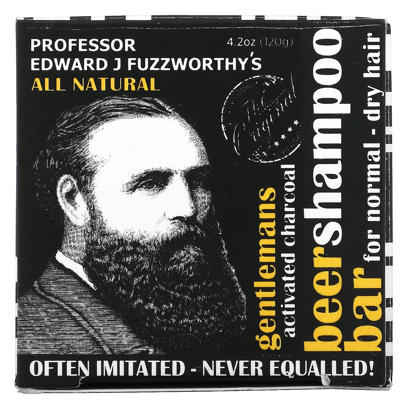 Professor Fuzzworthy's, Gentlemans Beer Shampoo Bar, твердый шампунь с пивом для мужчин, для нормальных и сухих волос, активированный уголь, мята и розмарин, 120 г (4,2 унции)