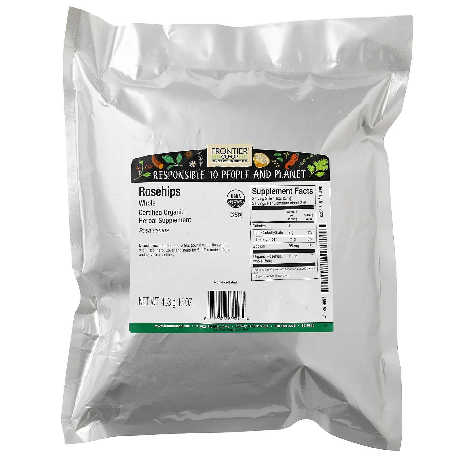 Frontier Co-op, органические цельные плоды шиповника, 453 г (16 унций)