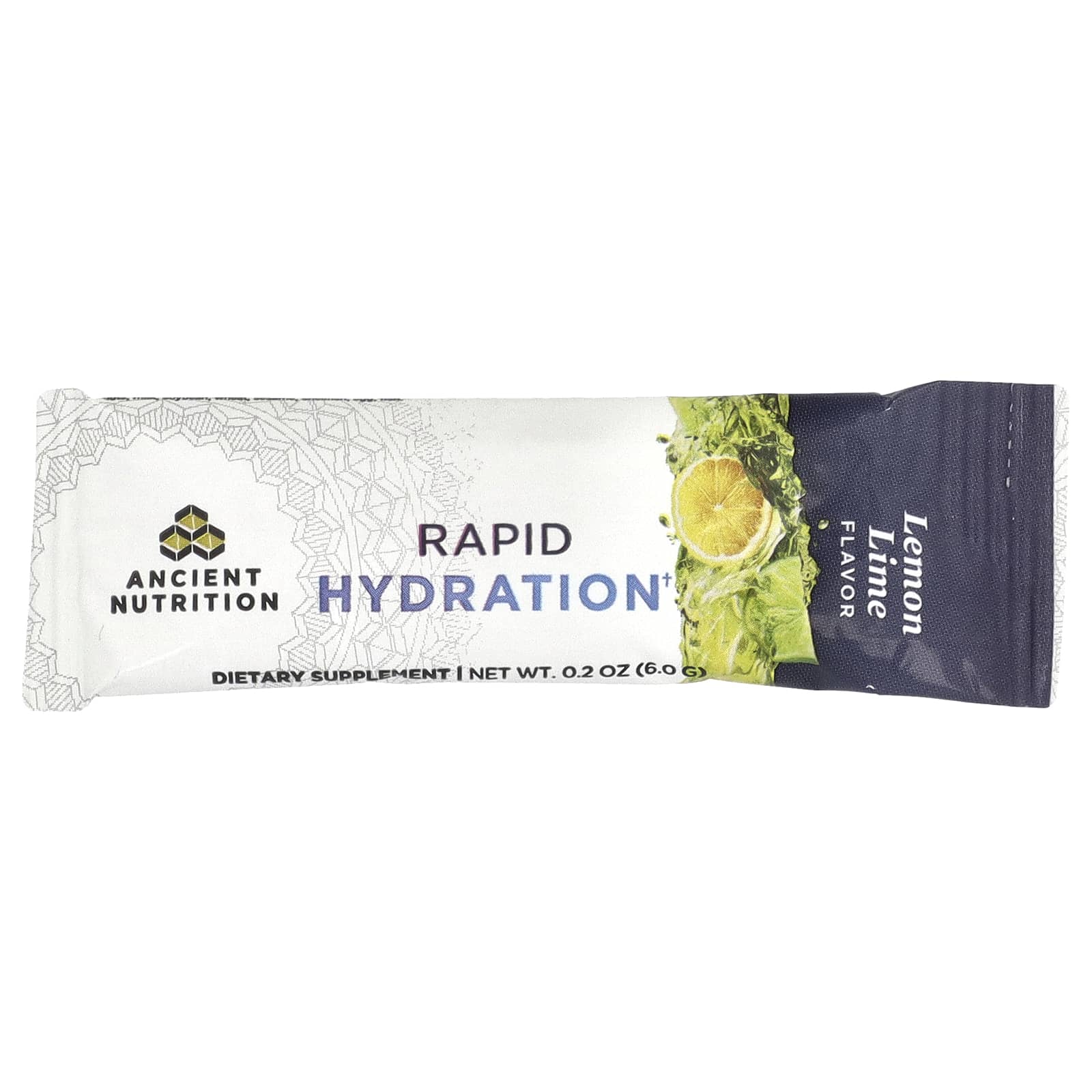Ancient Nutrition, Rapid Hydration, лимон и лайм, 15 упаковок в виде стиков, по 6 г (0,2 унции)