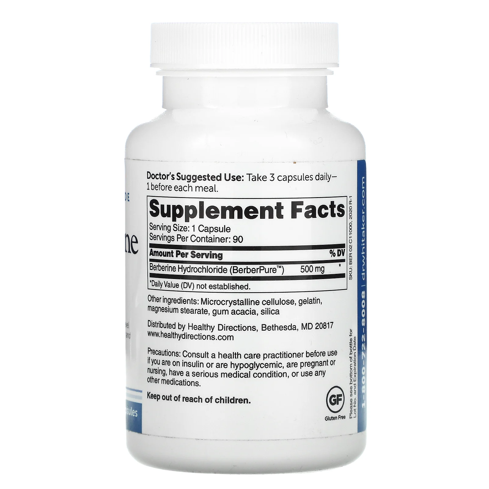 Whitaker Nutrition, берберин, клинический класс, 1500 мг, 90 капсул (500 мг в 1 капсуле)