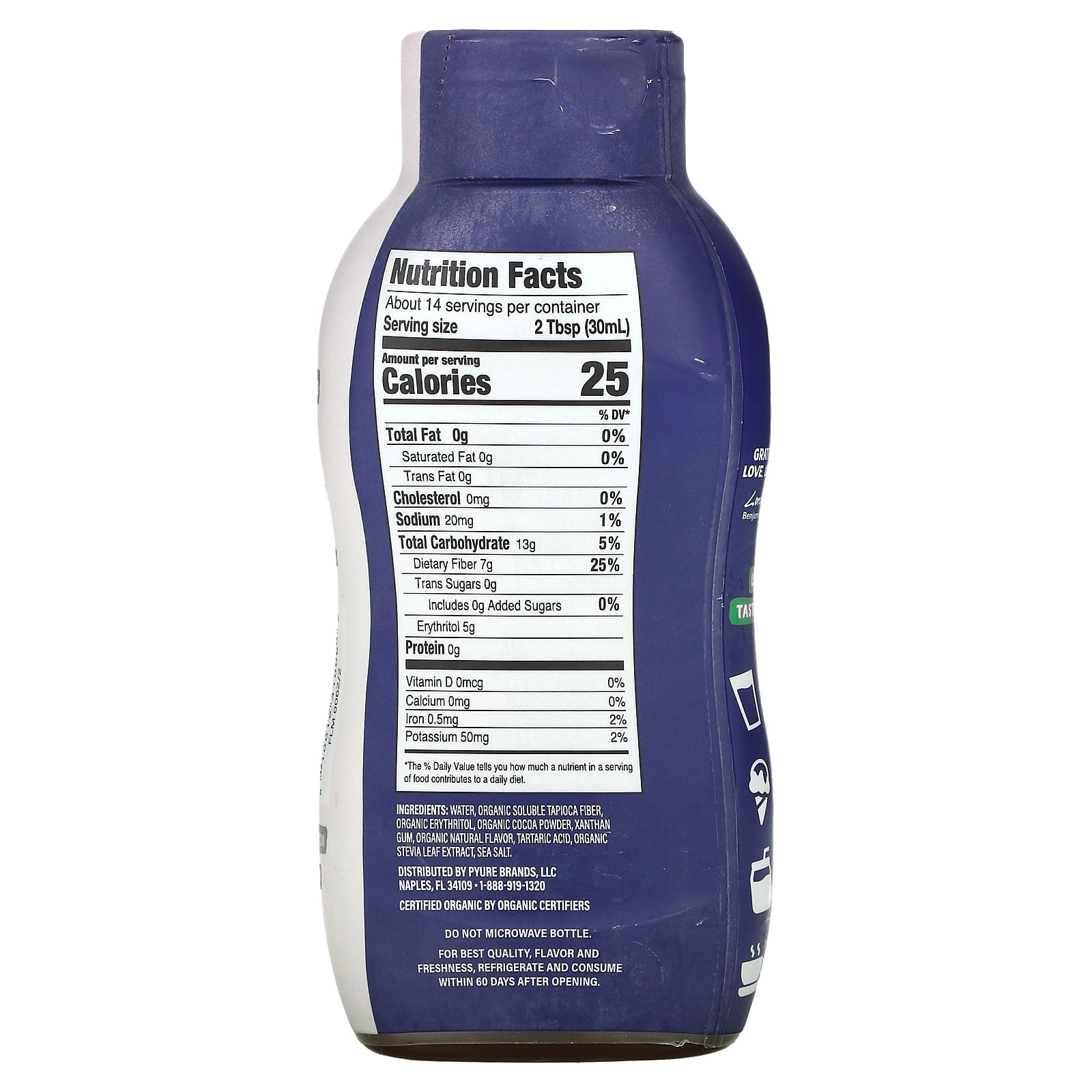 Pyure, органический сироп со вкусом шоколада, подходит для кетодиеты, без сахара, 414 мл (14 жидк. унций)