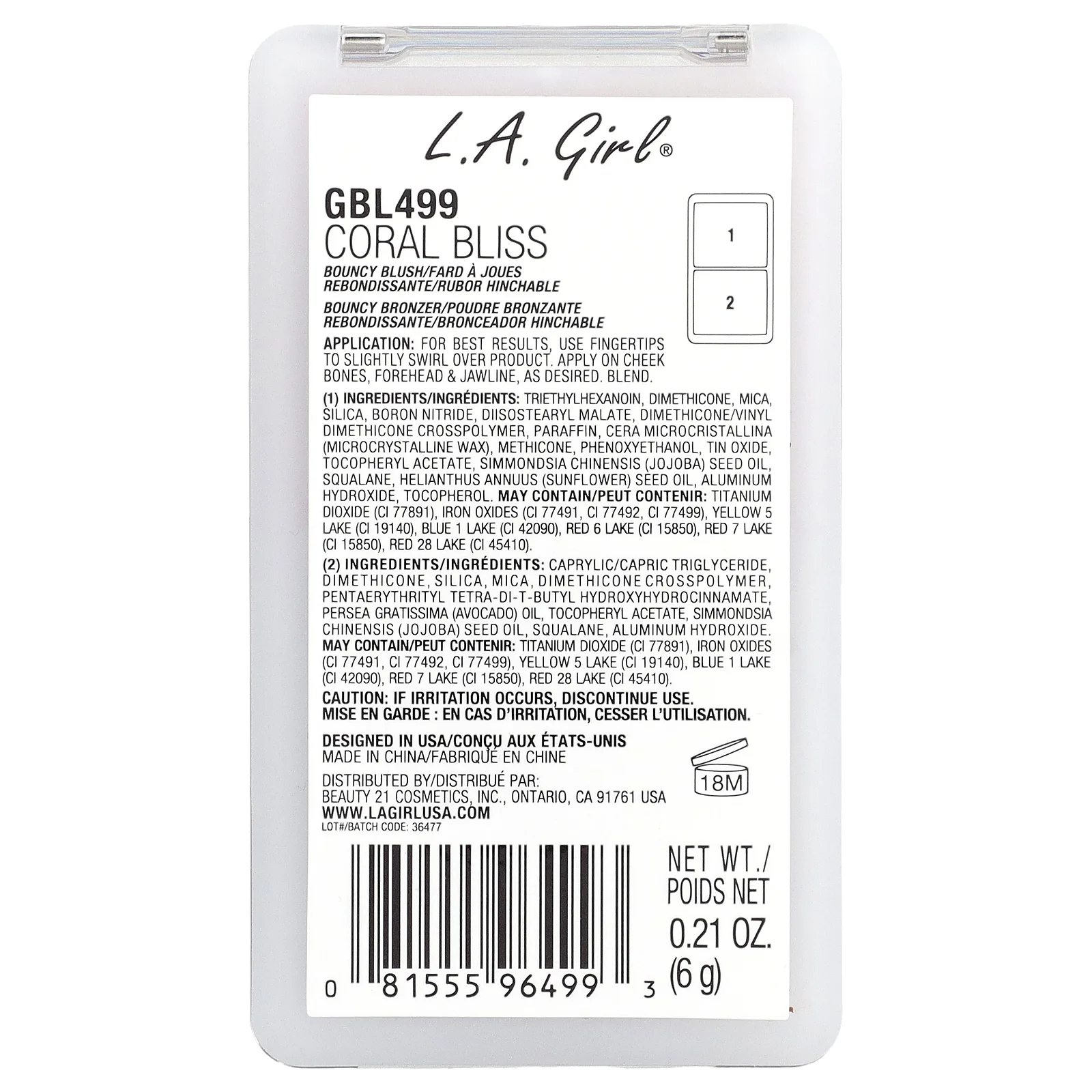 L.A. Girl, On Облако Nine, упругие румяна и бронзер, GBL499 Coral Bliss, 6 г (0,21 унции)