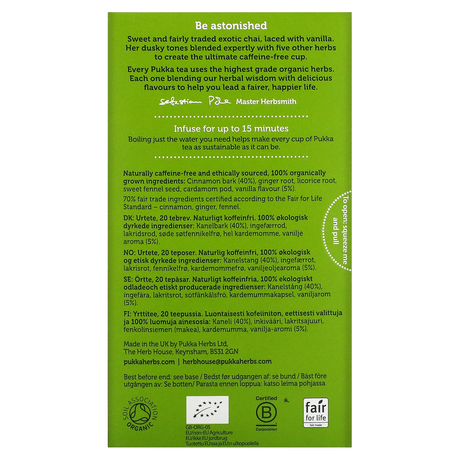 Pukka Herbs, Organic Herbal Tea, ванильный чай, без кофеина, 20 пакетиков, 40 г (1,41 унции)