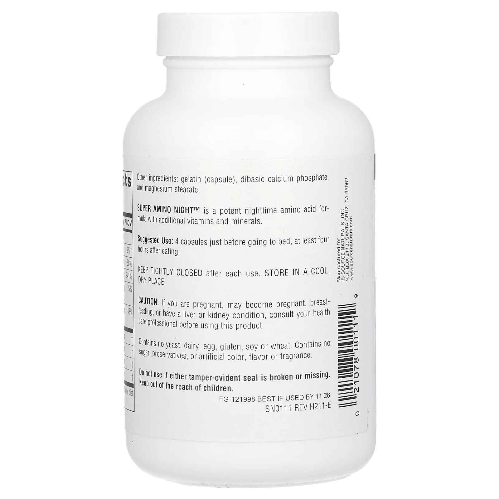 Source Naturals, Super Amino Night, формула с аминокислотами, ночная, 120 капсул