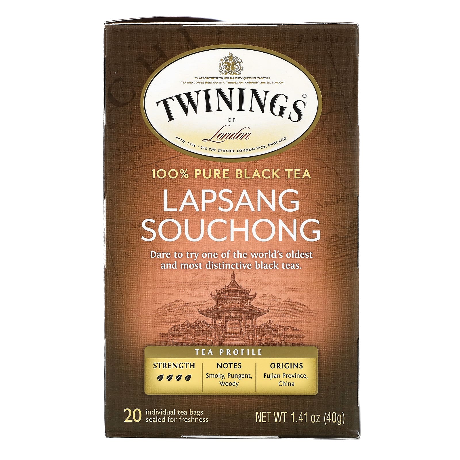 Twinings, лапсанг сушонг, 100% чистый черный чай, 20 чайных пакетиков, 40 г (1,41 унции)