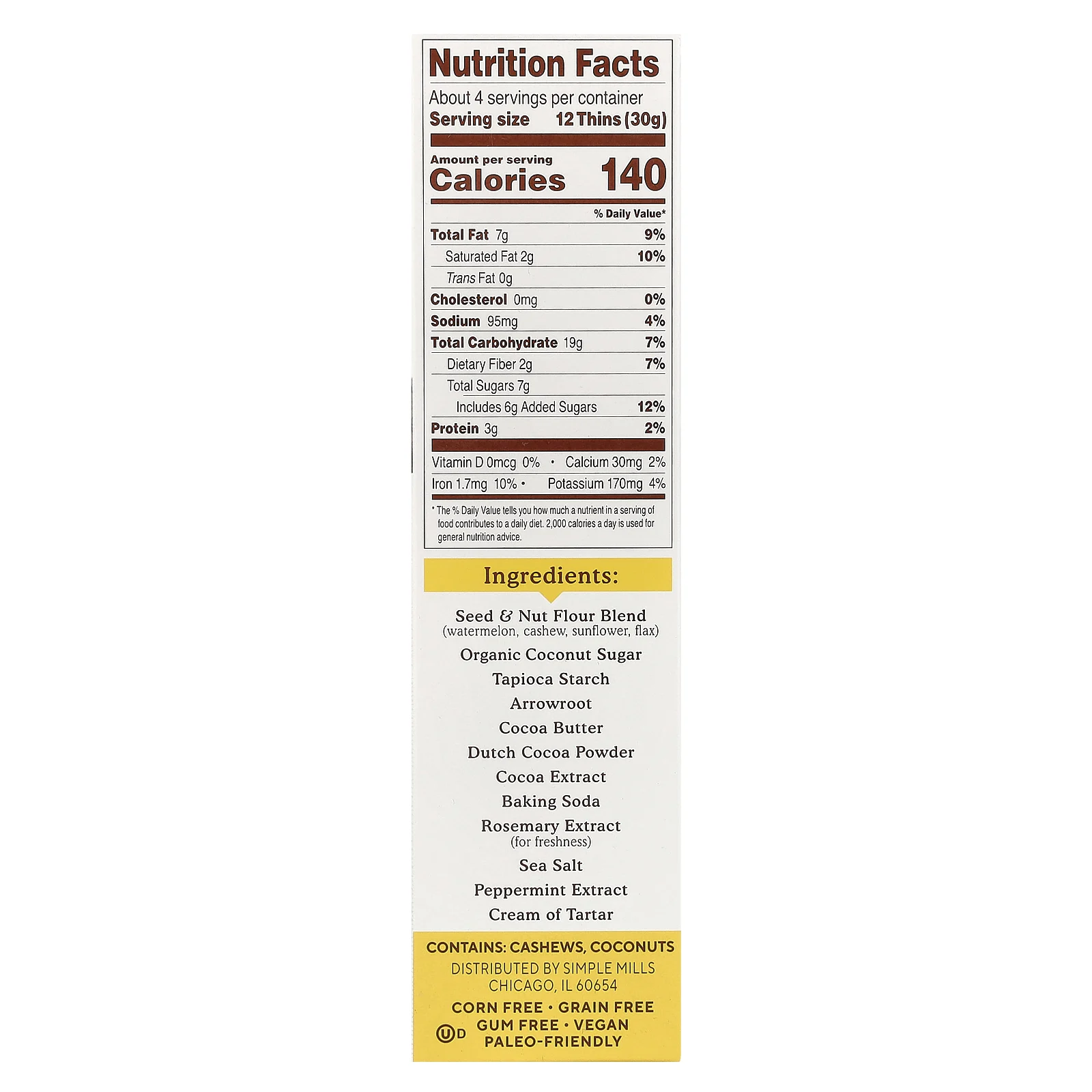 Simple Mills, Seed & Nut Flour, Sweet Thins, мятный шоколад, 120 г (4,25 унции)