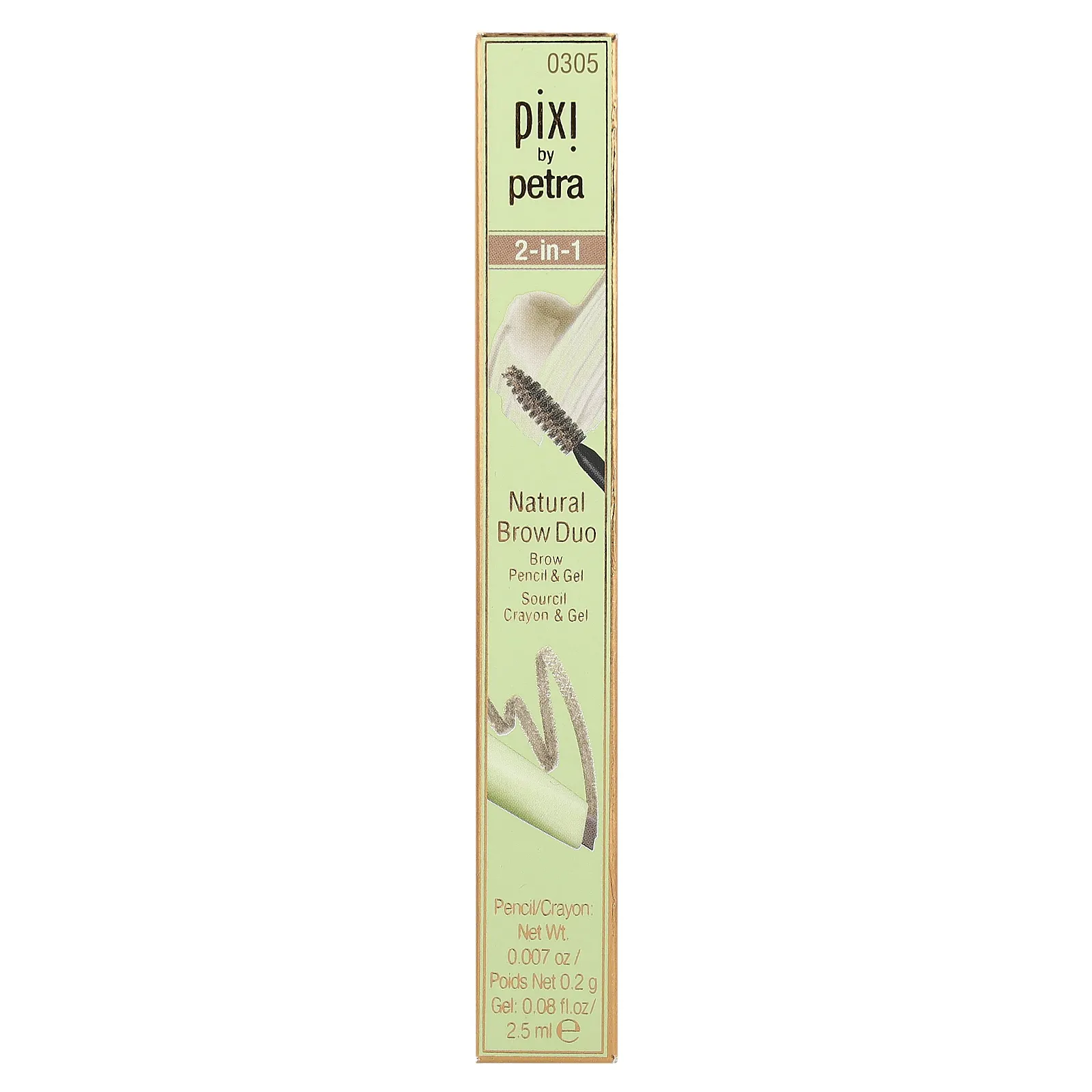 Pixi Beauty, 2-в-1 Natural Brow Duo, карандаш и гель для бровей, оттенок 0305 натуральный коричневый, 1 шт.