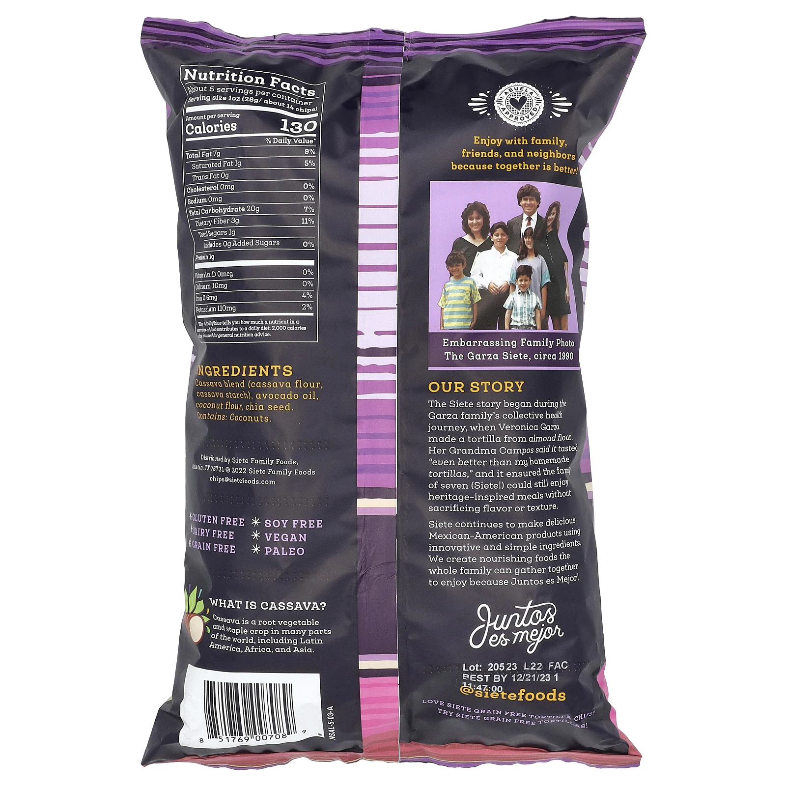 Siete, беззерновые чипсы тортилья, без соли, 142 г (5 унций)