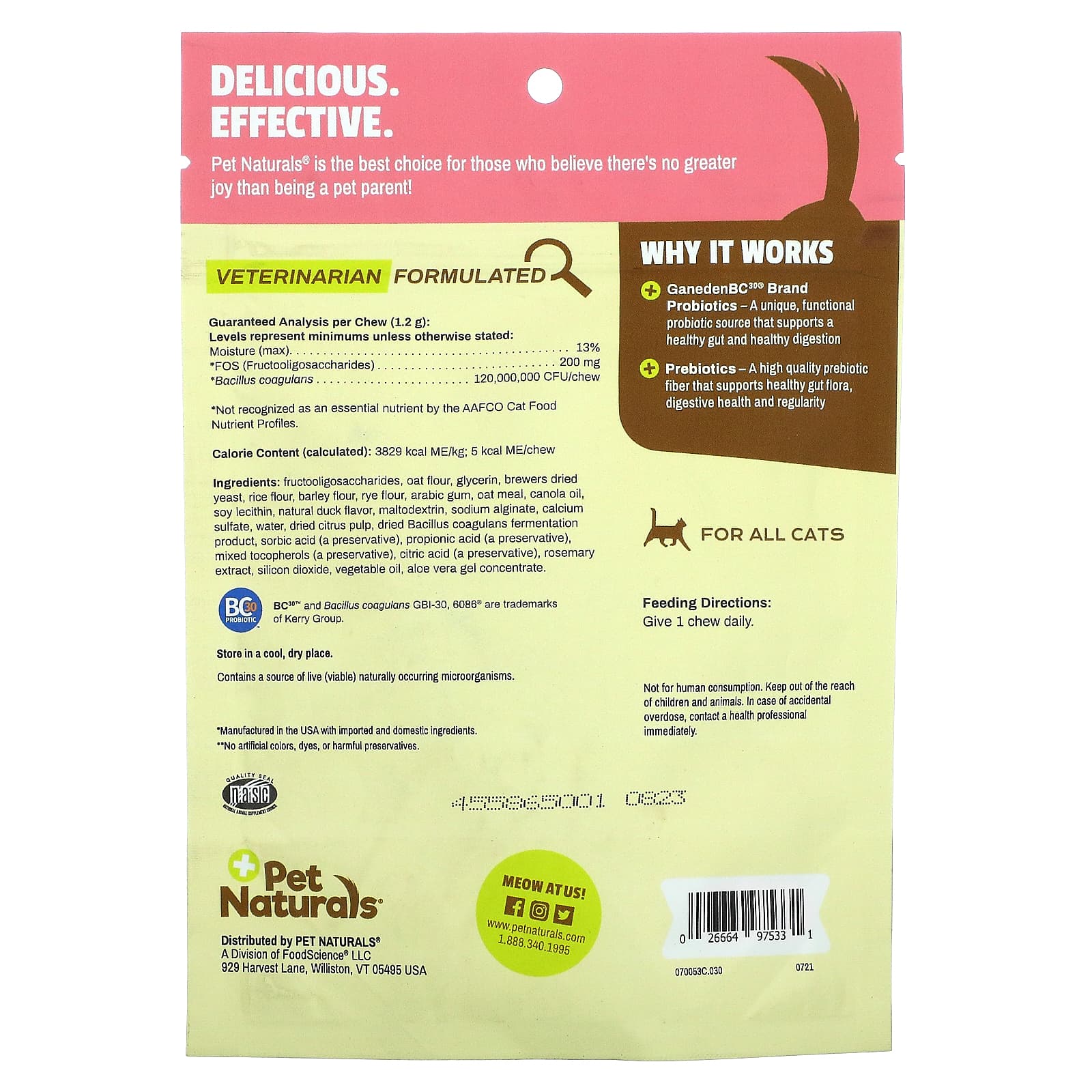 Pet Naturals, ежедневный пробиотик, для кошек, 30 жевательных таблеток, 36 г (1,27 унции)