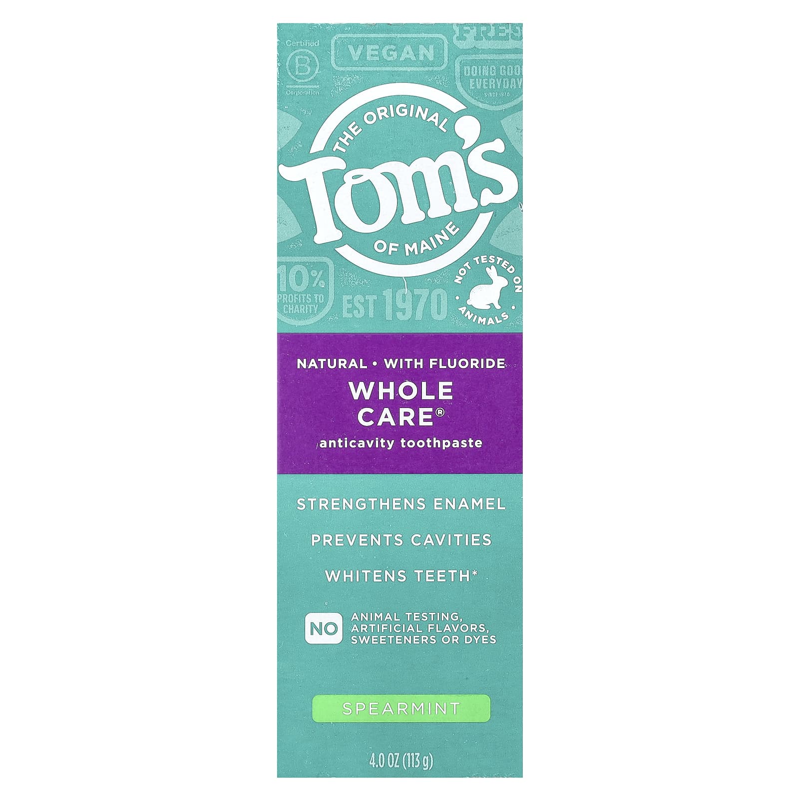 Tom's of Maine, Whole Care Anticavity Toothpaste, Spearmint, 4 oz (113 g)