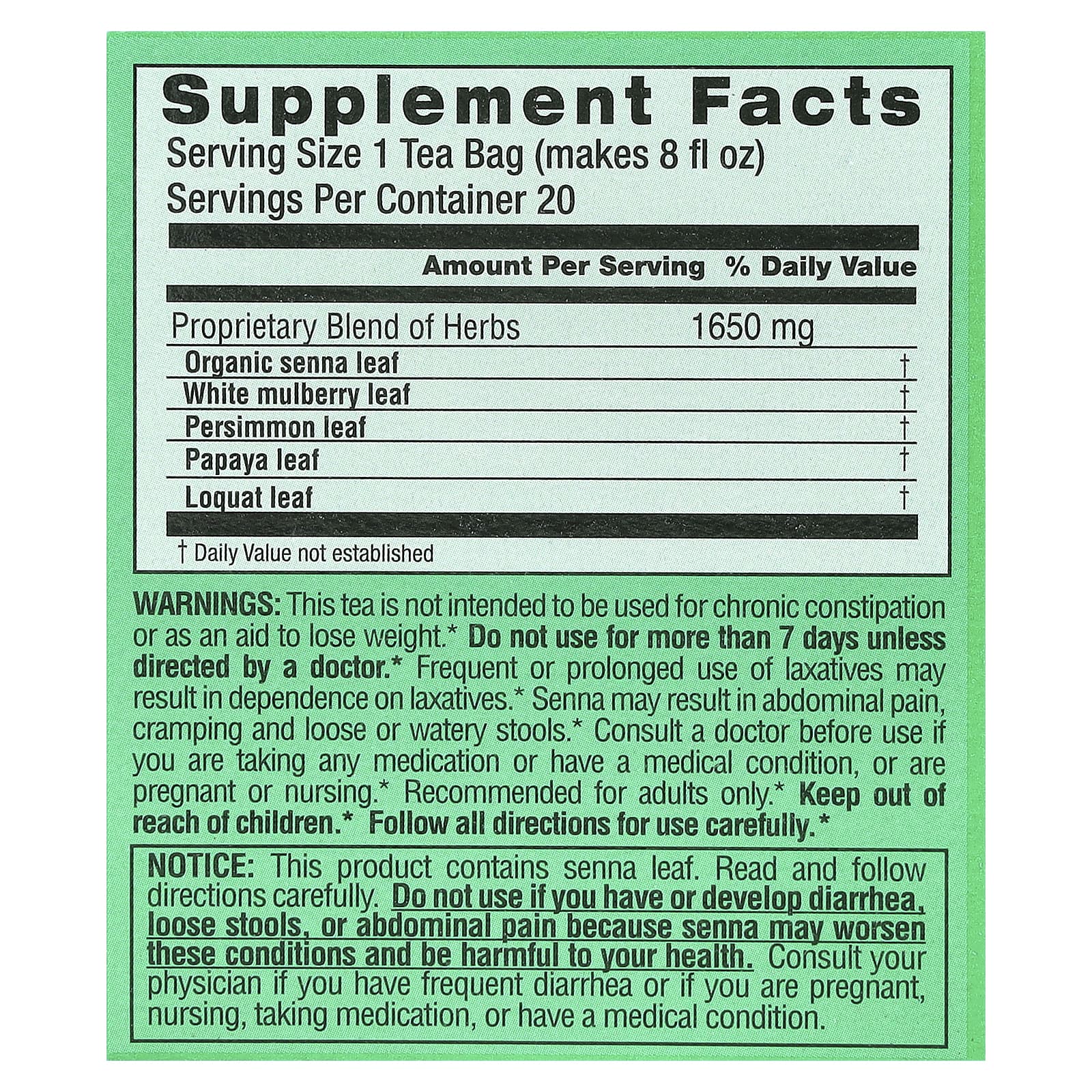 Triple Leaf Tea, Ultra Slim, травяной чай с листьями белой шелковицы, без кофеина, 20 чайных пакетиков по 33 г (1,16 унции)