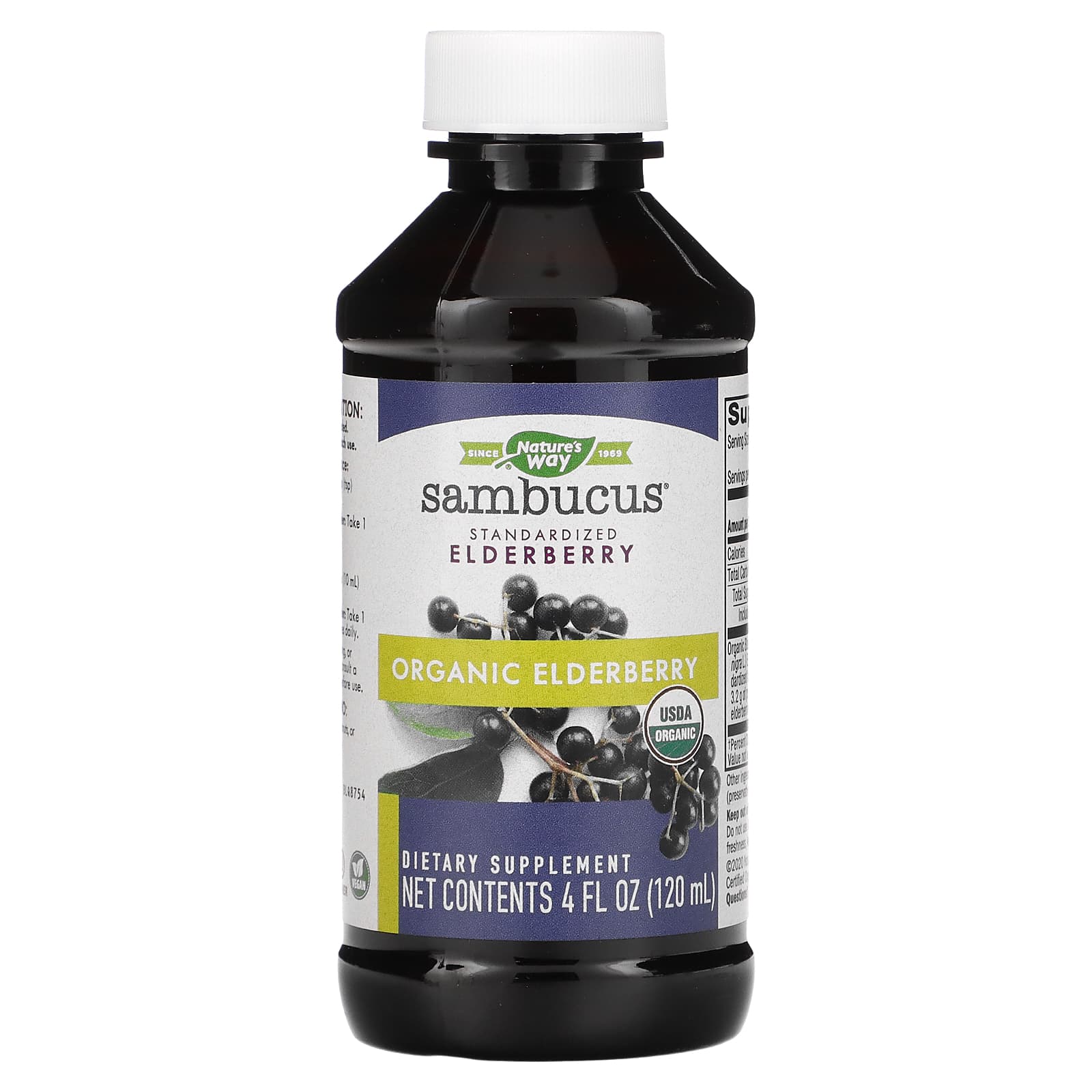 Nature's Way, Sambucus, стандартизированный экстракт бузины, органический сироп, 120 мл (4 жидк. унции)