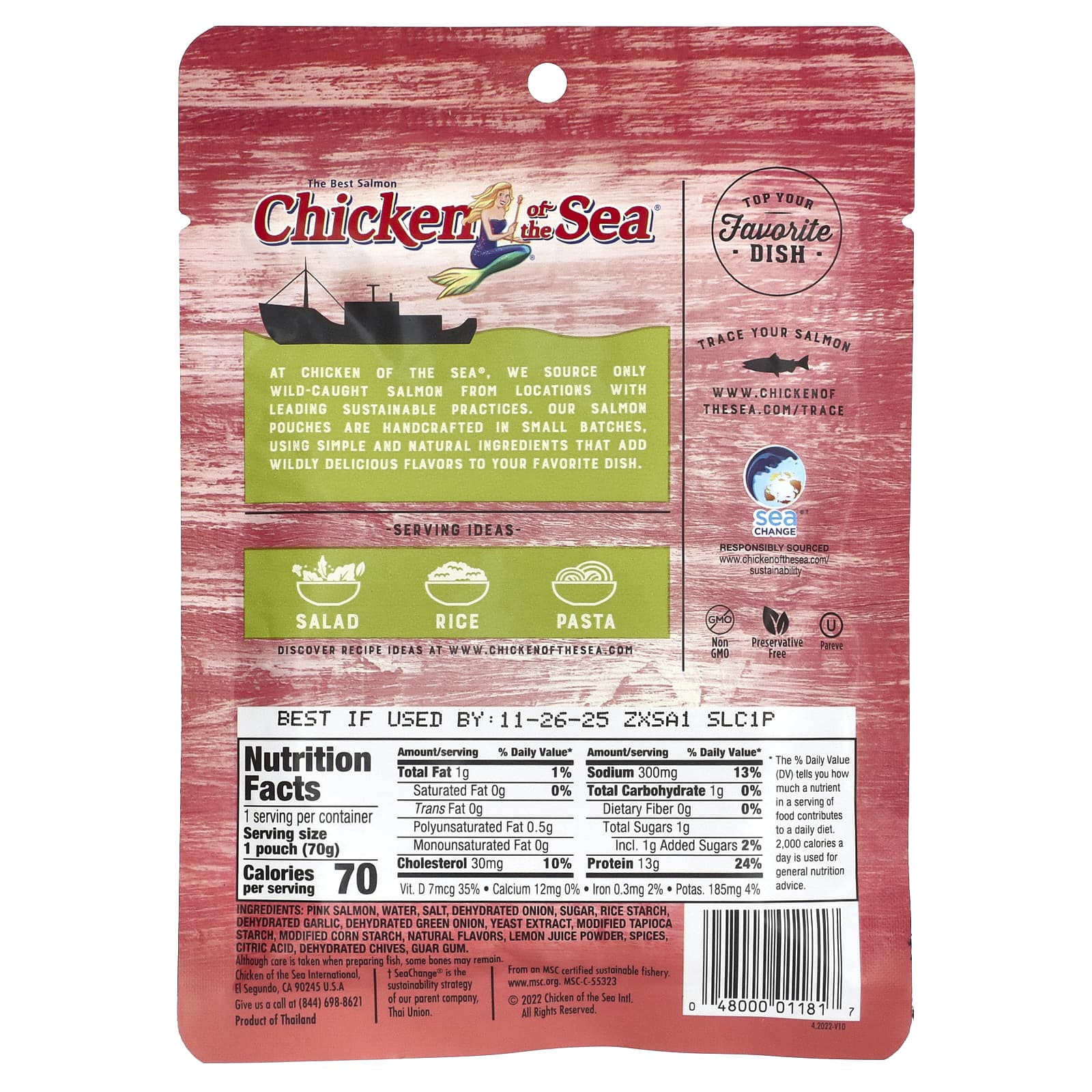 Chicken of the Sea, дикий аляскинский горбуша, лимон и зеленый лук, 70 г (2,5 унции)