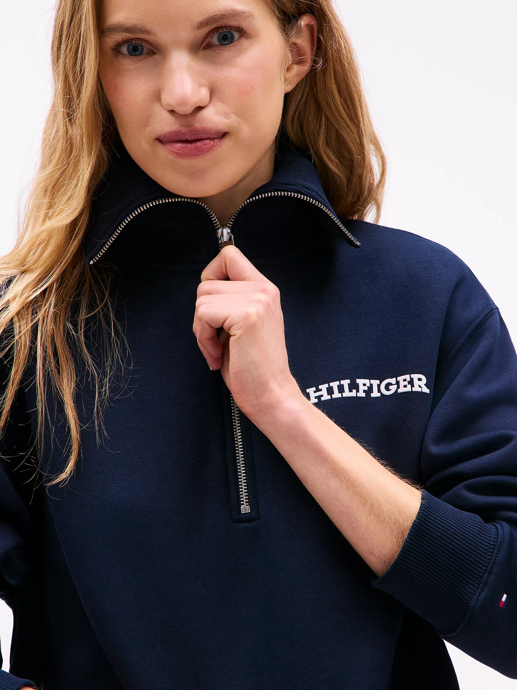 Женская толстовка Tommy Hilfiger, Свитшот с половинной молнией и бархатным логотипом Monotype
