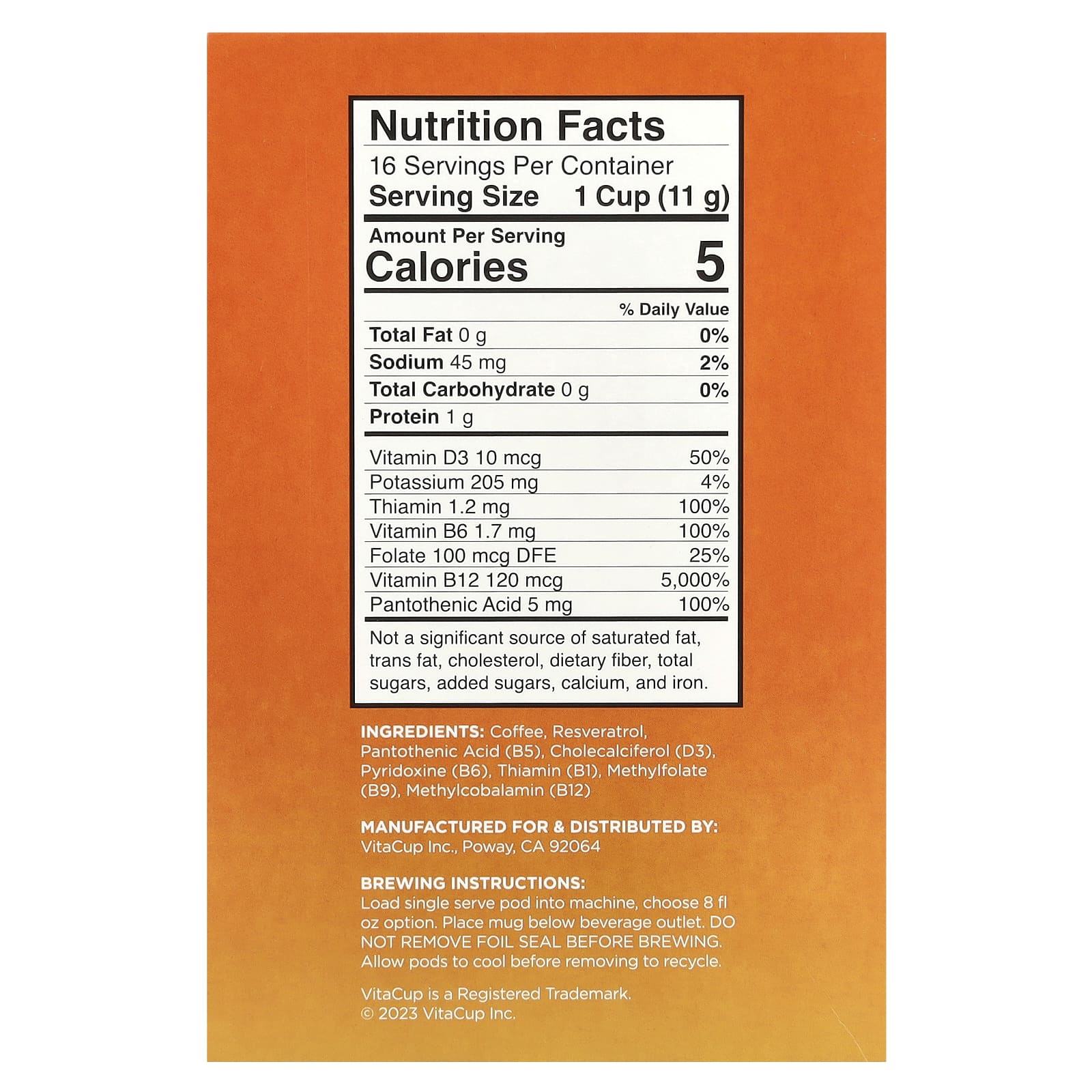 VitaCup, Energy Coffee, легкая обжарка, 16 чашек по 11 г (0,39 унции)