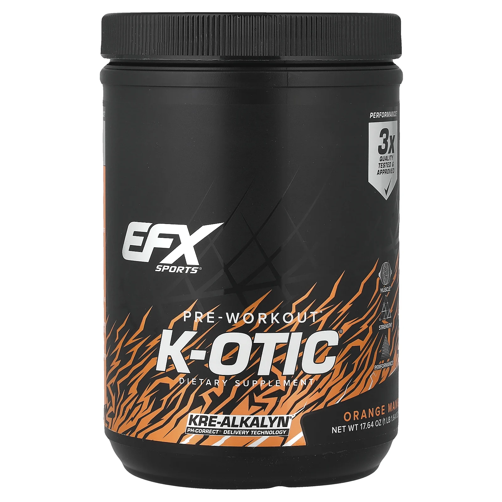 EFX Sports, предтренировочный комплекс K-otic®, со вкусом апельсина и манго, 500 г (1 фунт, 1,64 унции)
