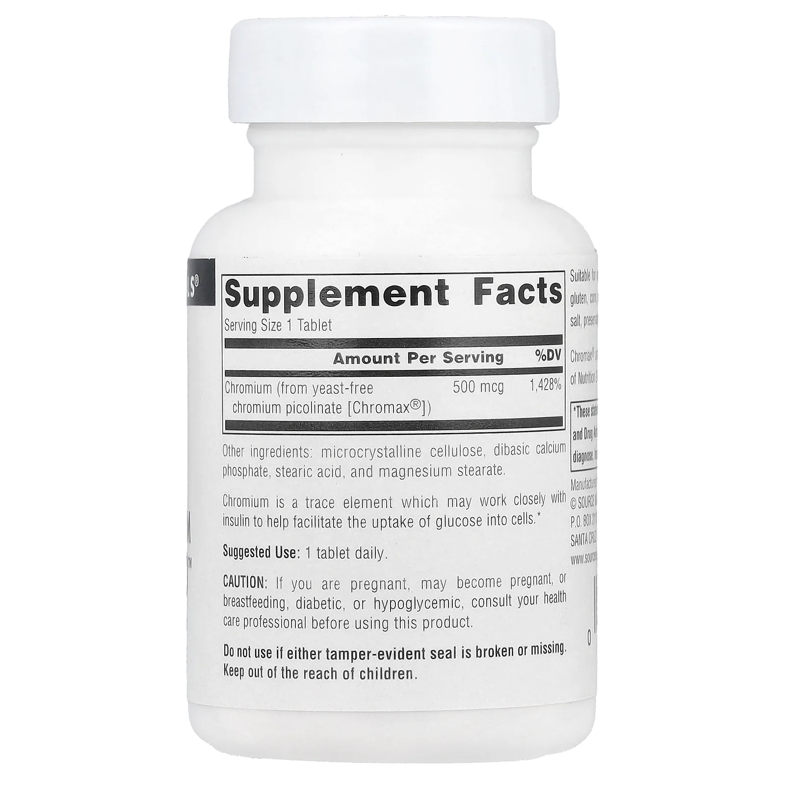 Source Naturals, Ультрапиколинат хрома 500 ™, 500 мкг, 60 таблеток