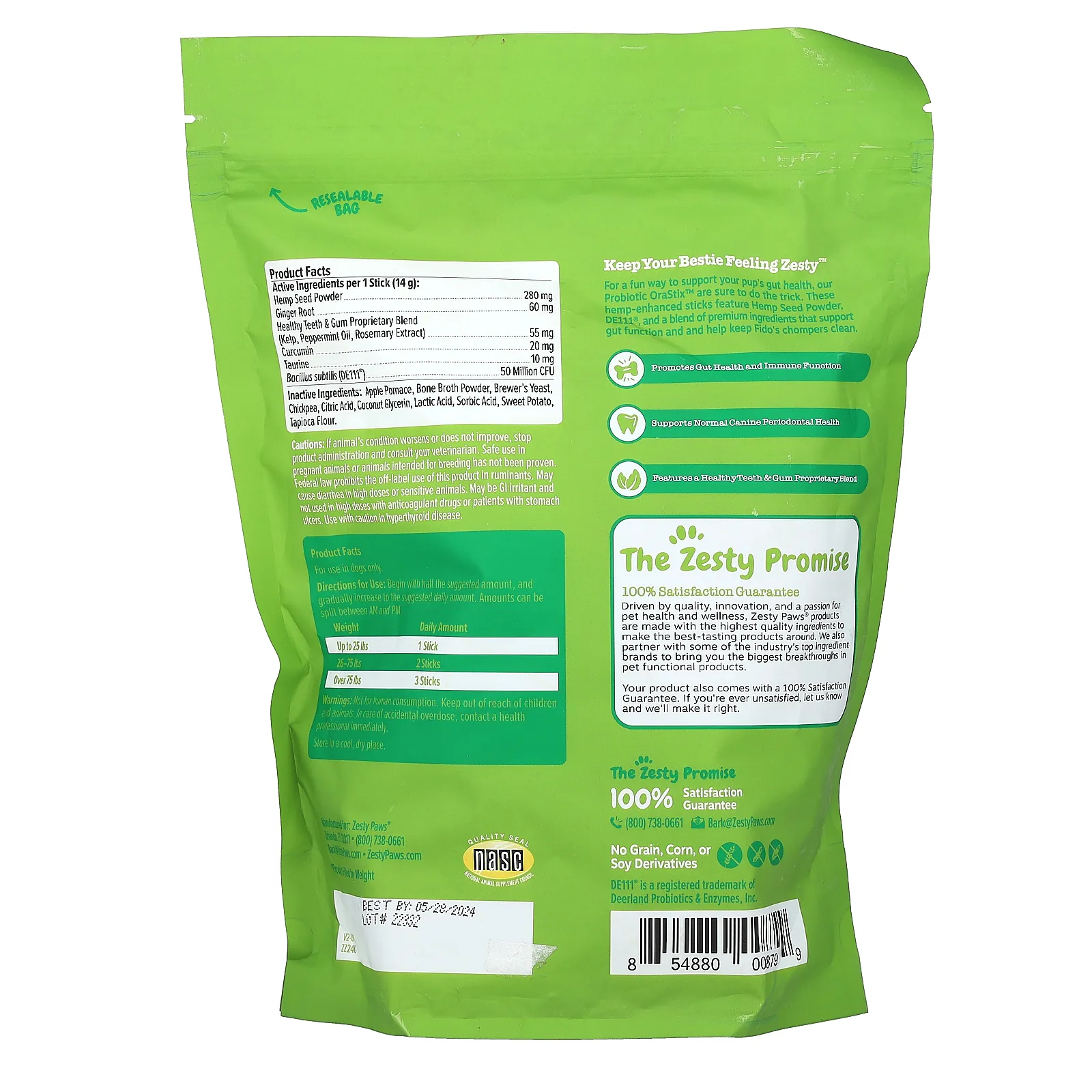 Zesty Paws, Hemp Elements, OraStix, пробиотик, для собак любого возраста, перечная мята, 709 г (25 унций)