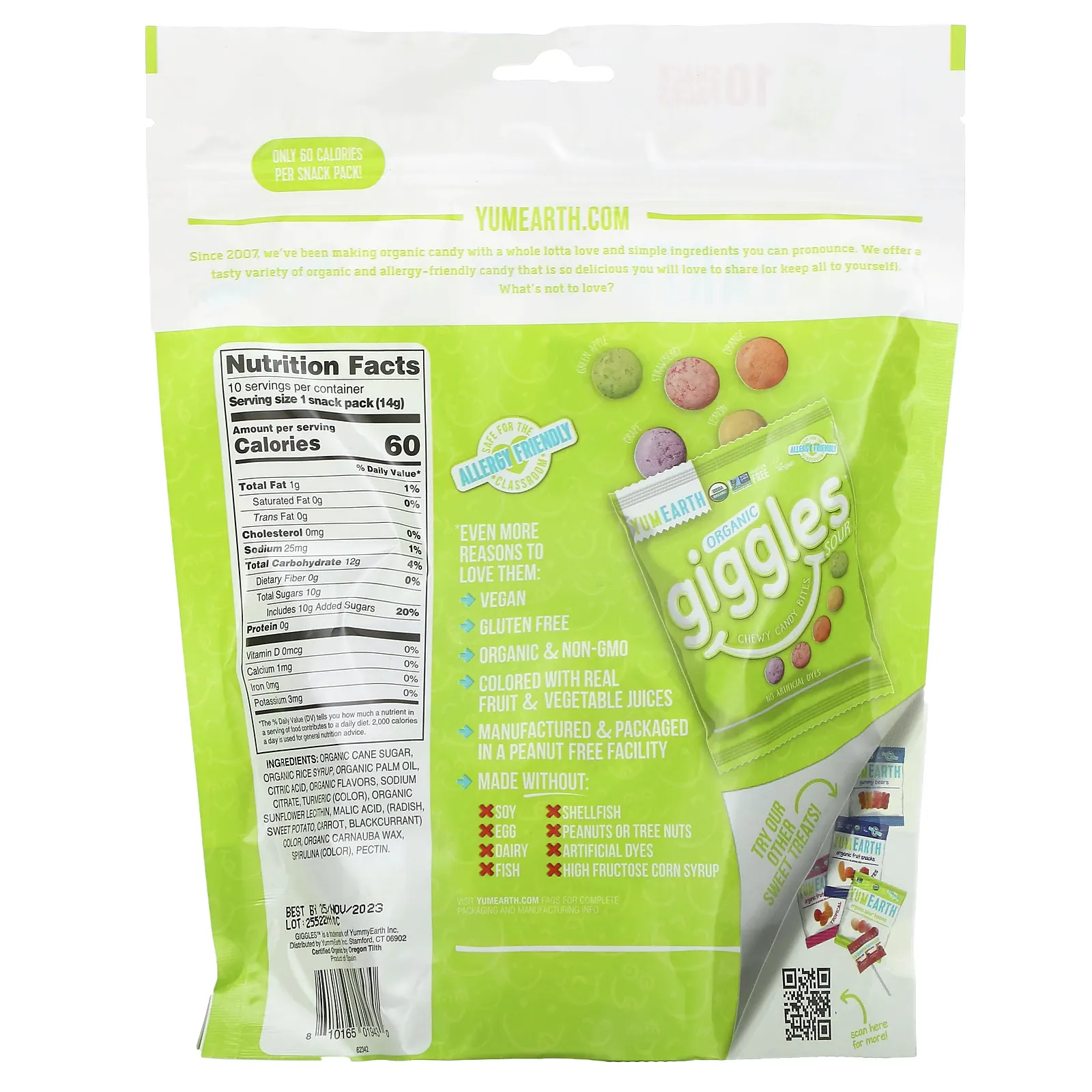 YumEarth, Organic Giggles, кислый вкус, 10 упаковок с закусками, 14 г (0,5 унции)