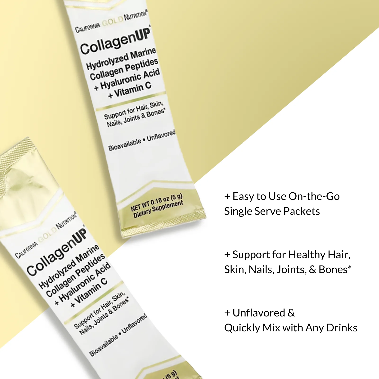 California Gold Nutrition, CollagenUP, гидролизованные пептиды морского коллагена, гиалуроновая кислота и витамин C, с нейтральным вкусом, 10 пакетиков по 5,15 г (0,18 унции)