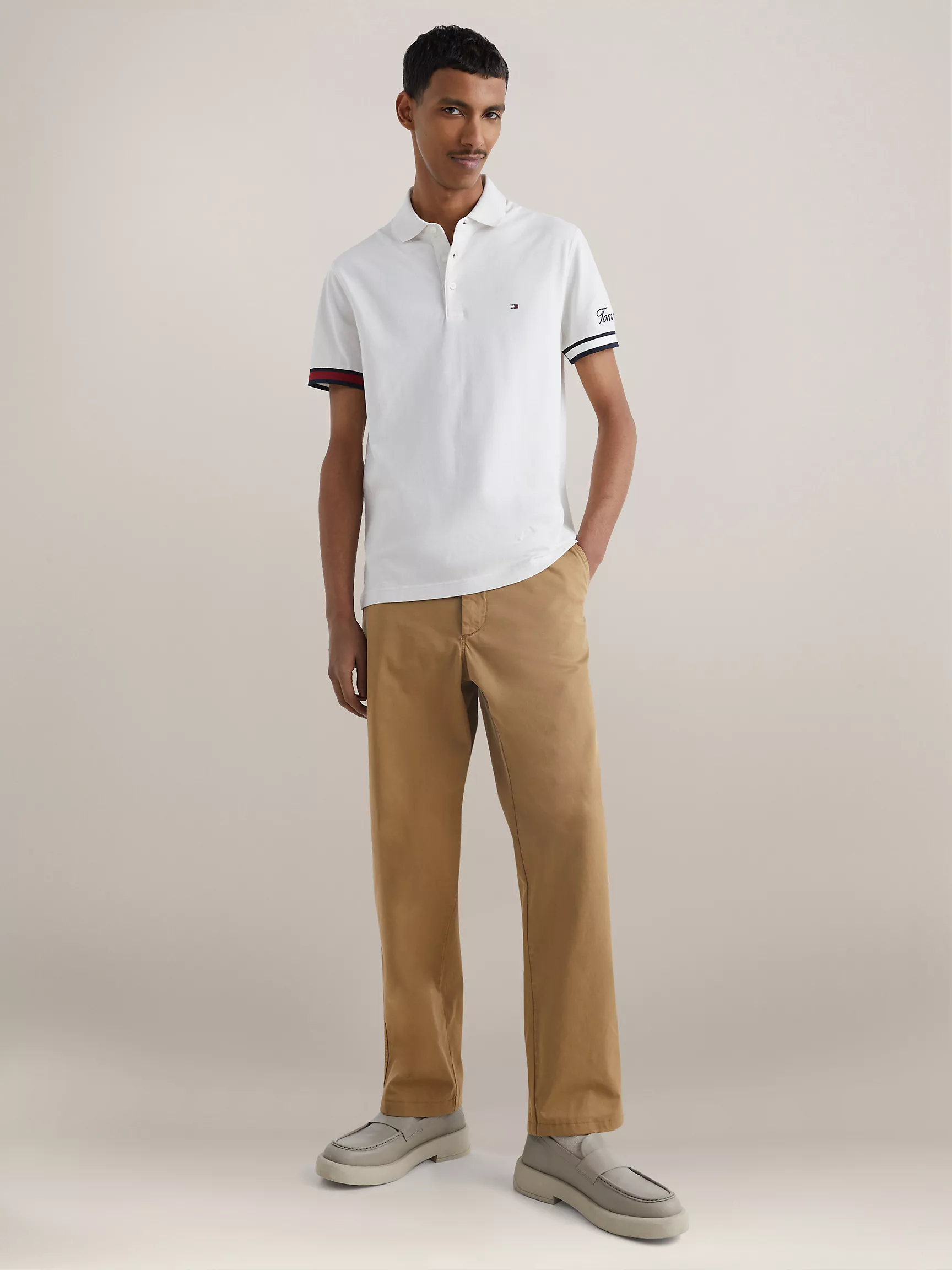 Мужское поло Tommy Hilfiger, Приталенное поло с логотипом флага на манжетах