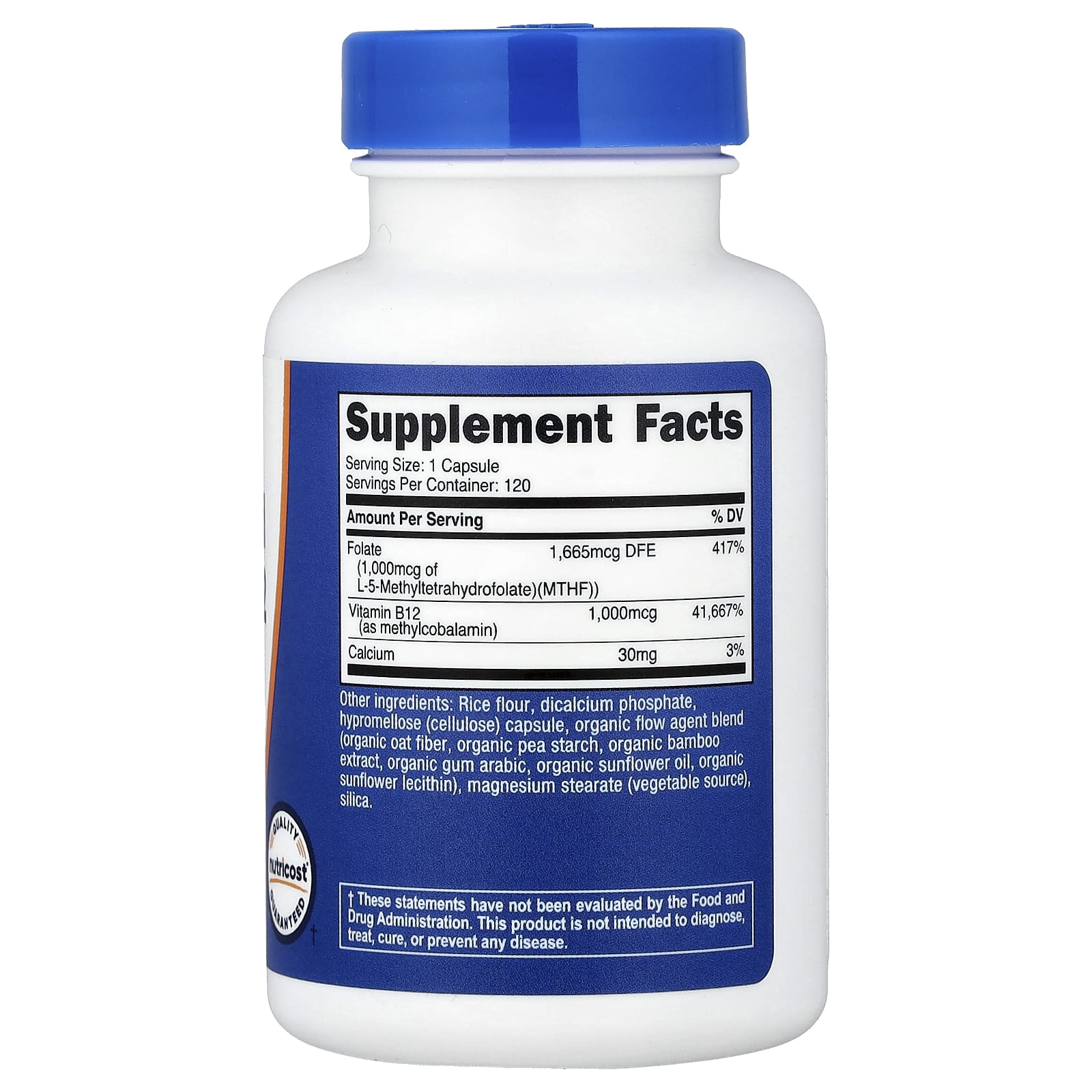 Nutricost, метилированный витамин B12 с фолатом, 120 капсул