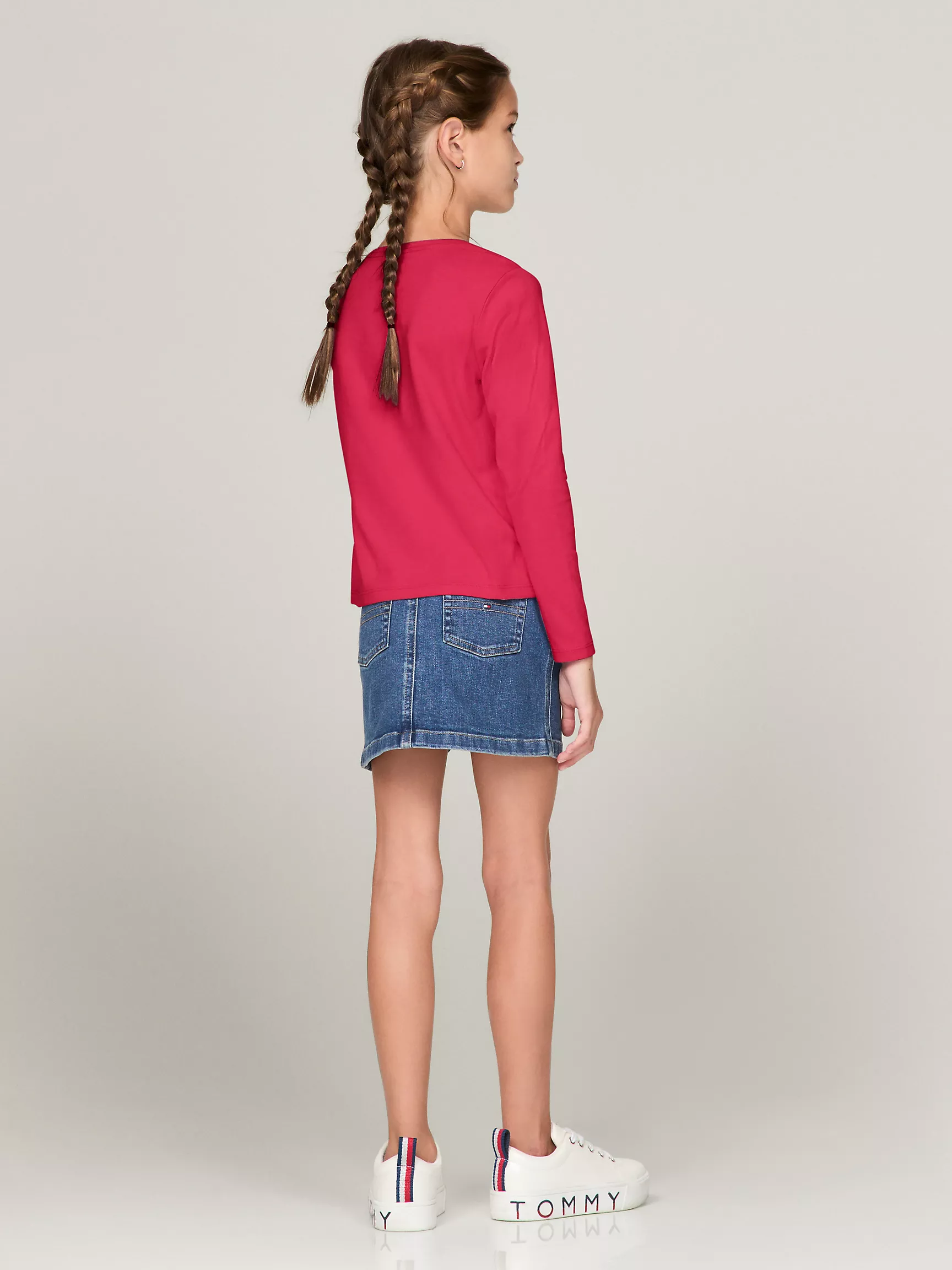 Футболка для девочек Tommy Hilfiger, Детская однотонная футболка с длинным рукавом