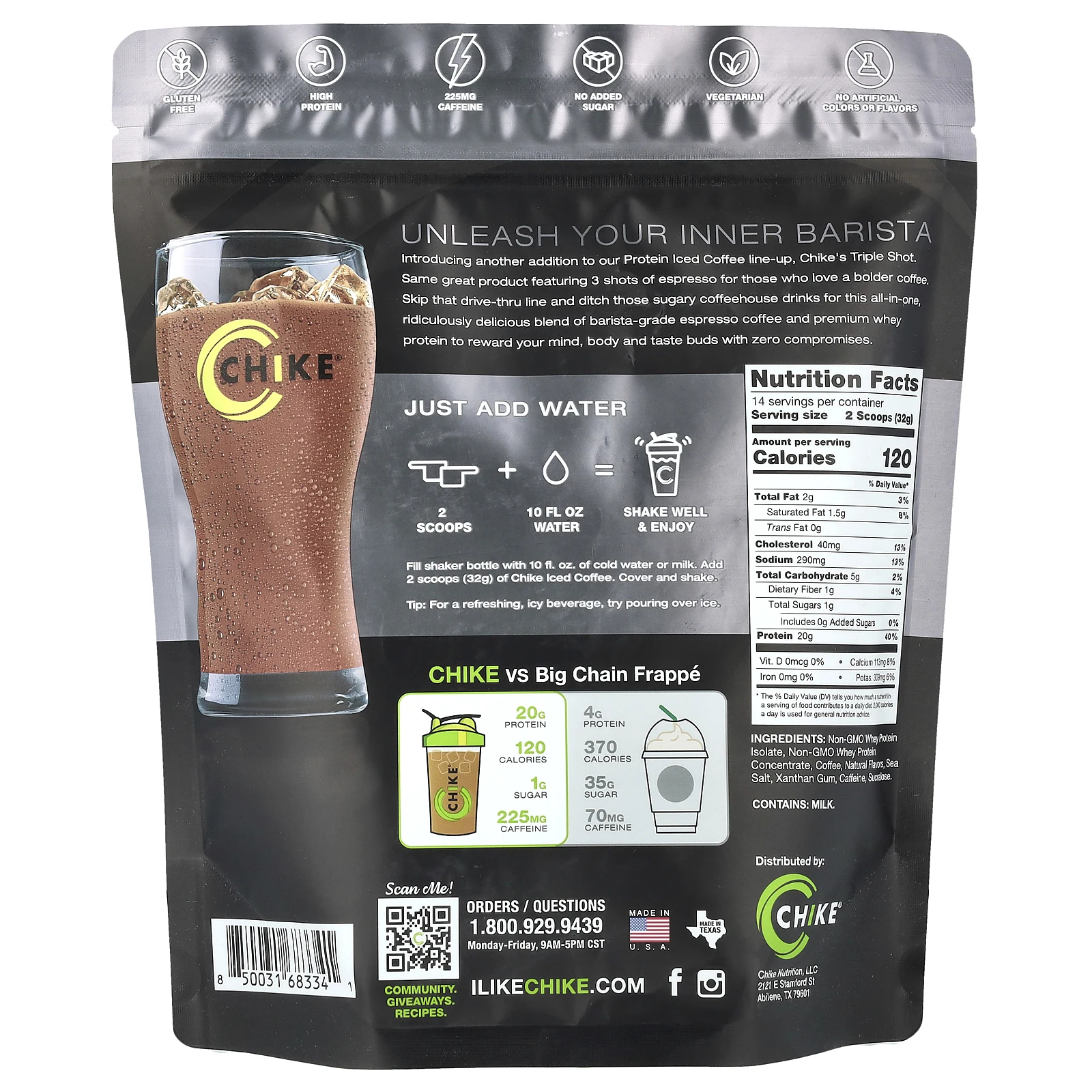 Chike Nutrition, Protein Iced Coffee, Triple Shot, Espresso & Cream, 15.8 oz (448 g)