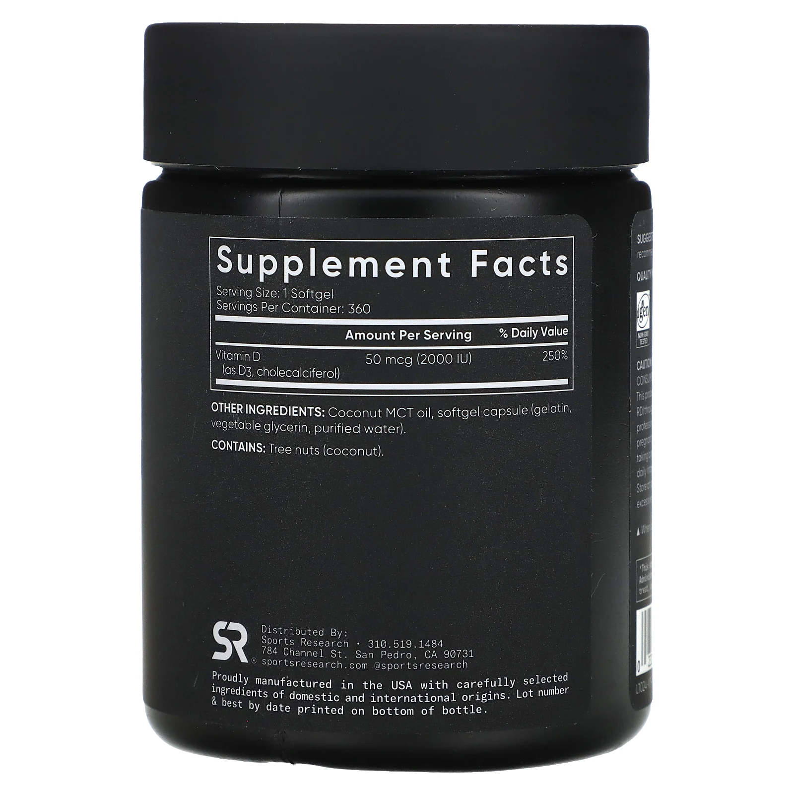 Sports Research, витамин D3, двойная сила действия, 50 мкг (2000 МЕ), 360 мягких таблеток