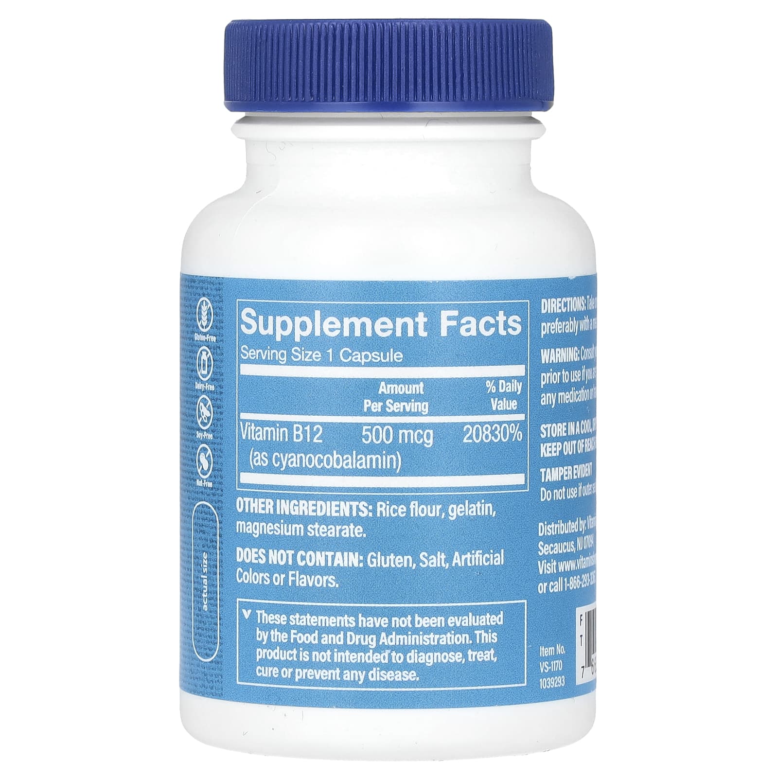 The Vitamin Shoppe, витамин B12, 500 мкг, 100 капсул