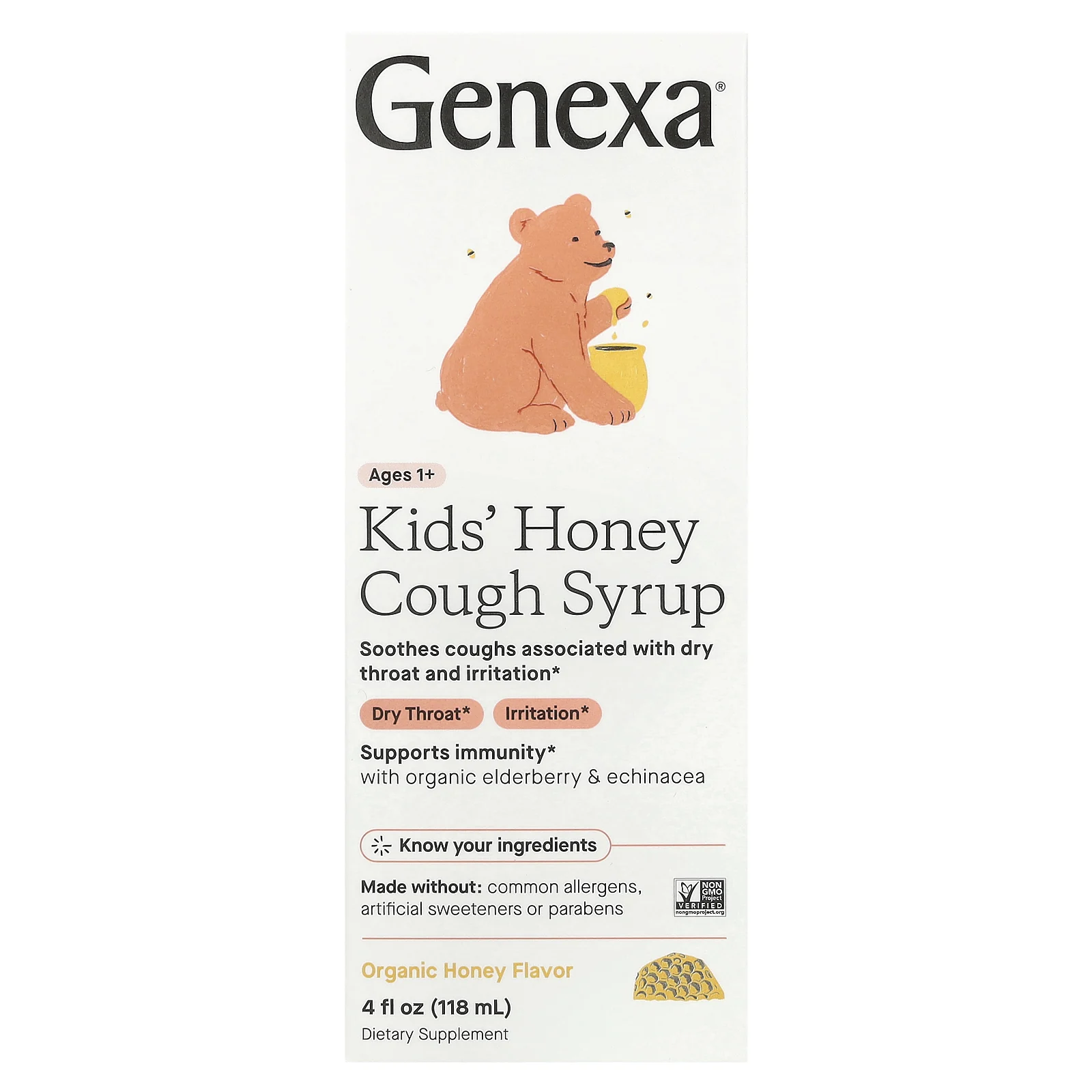 Genexa, Kid's Honey, сироп от кашля, для детей от 1 года, органический мед, 118 мл (4 жидк. Унции)