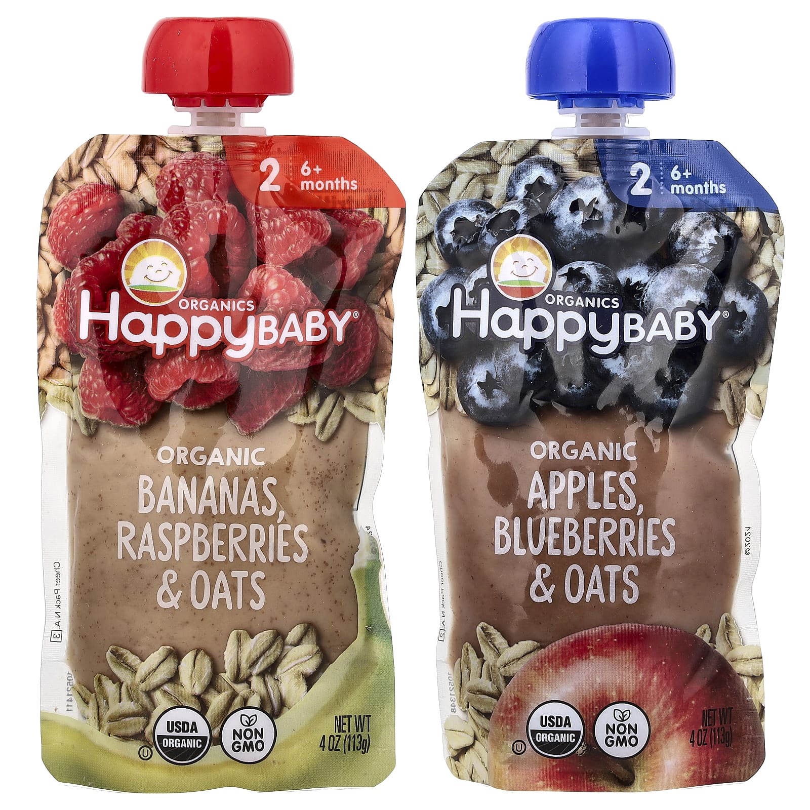 Happy Family Organics, Happy Baby®, 6+ Months, Organic Fruit & Oat, Variety Pack, 8 Pack, 4 oz (113 g) Each