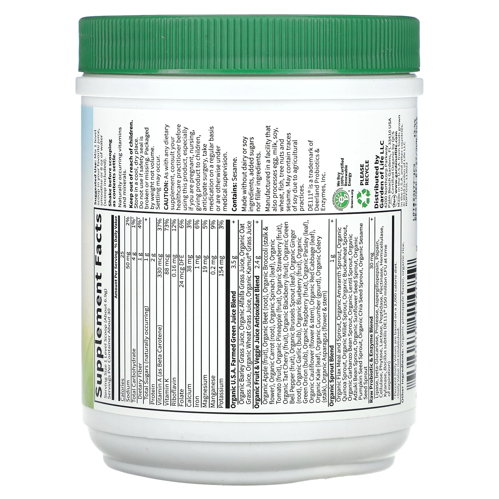 Garden of Life, Raw Organic Perfect Food, зеленый суперфуд, оригинальный вкус, 207 г (7,3 унции)