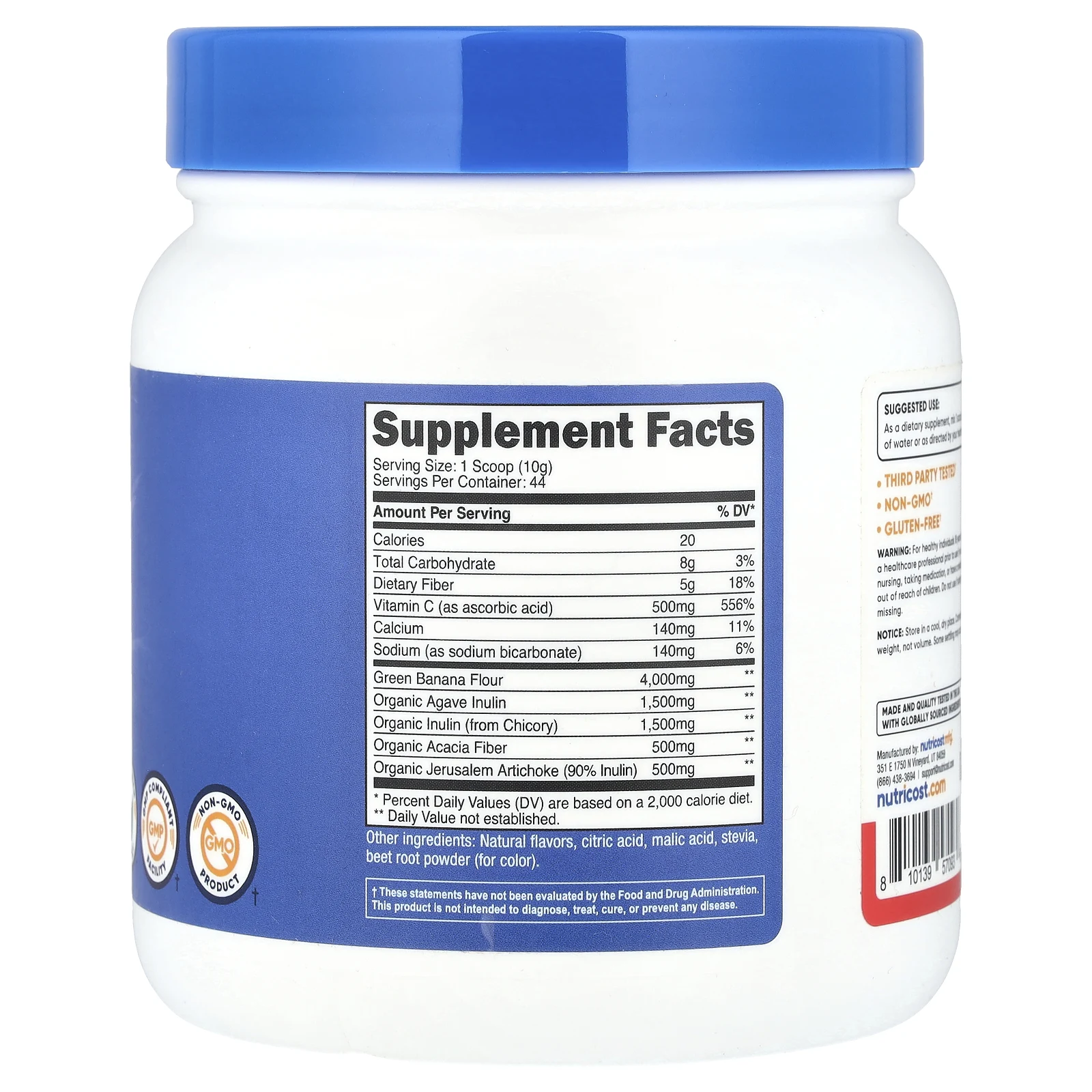 Nutricost, Пребиотическая клетчатка, фруктовый пунш, 454 г (16,2 унции)