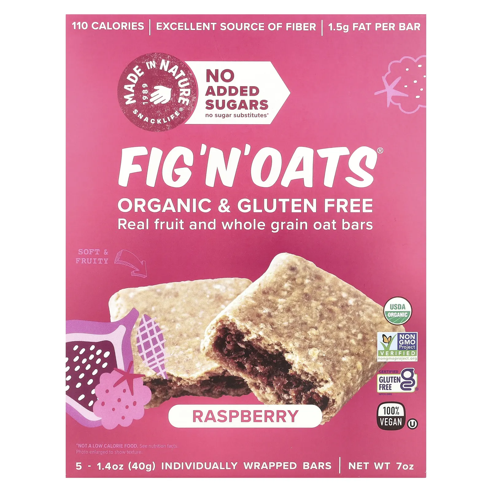 Made in Nature, Fig 'N' Oats®, малина, 5 батончиков в индивидуальной упаковке, 40 г (1,4 унции) каждый